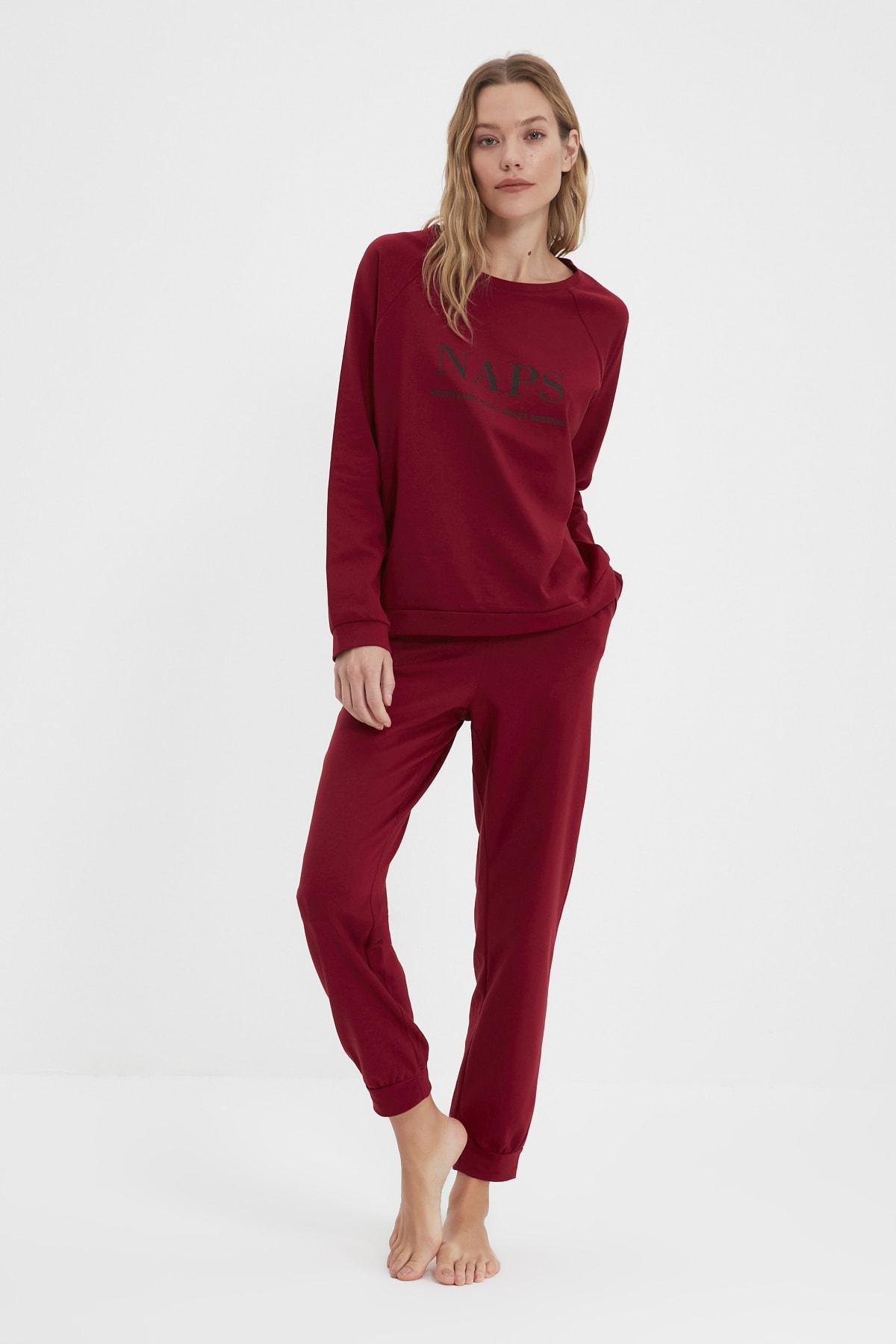 Burgundy Printed Pajama Set, Burgundy, large image number 3