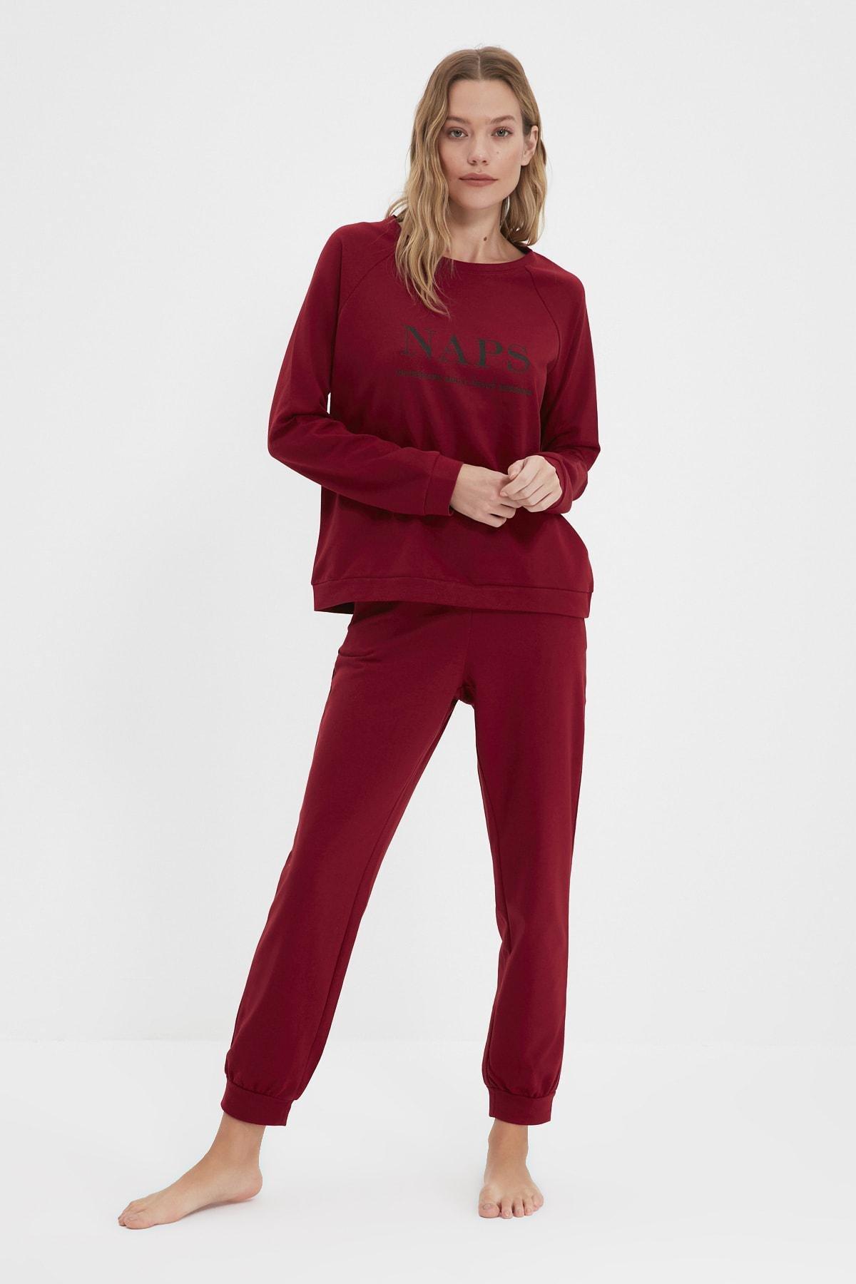 Burgundy Printed Pajama Set, Burgundy, large image number 4