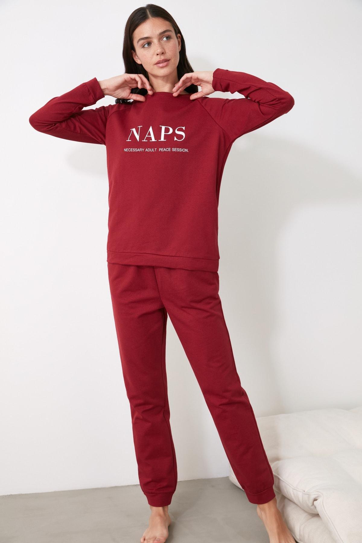 Burgundy Printed Pajama Set, Burgundy, large image number 5