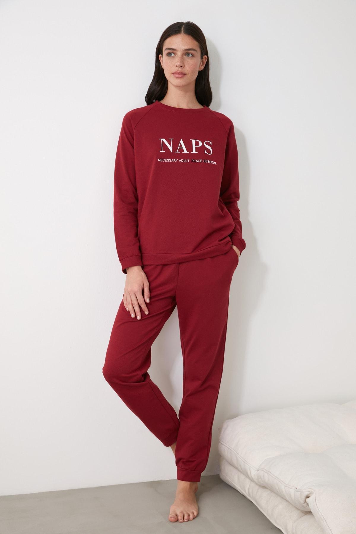 Burgundy Printed Pajama Set, Burgundy, large image number 8