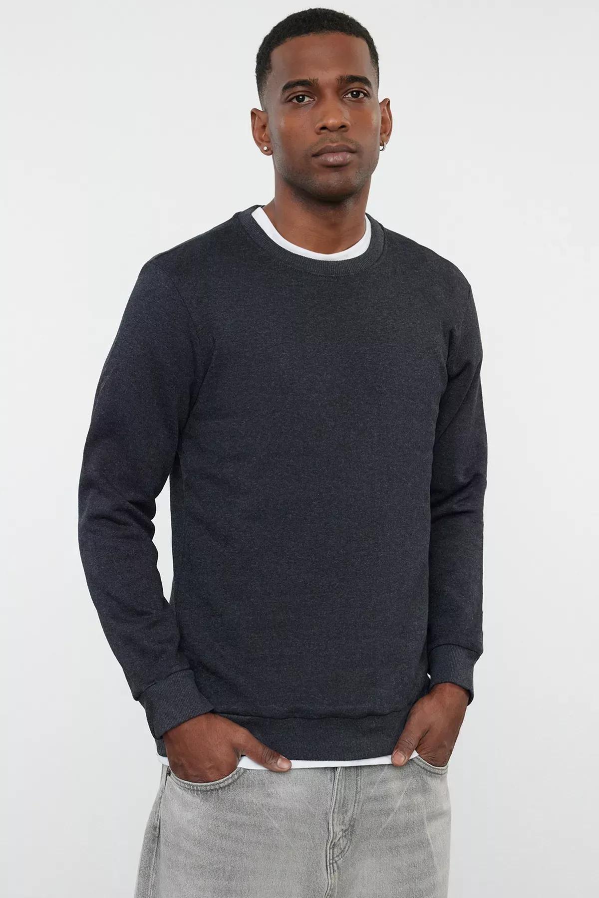 Trendyol - Grey Regular Crew Neck Sweatshirt