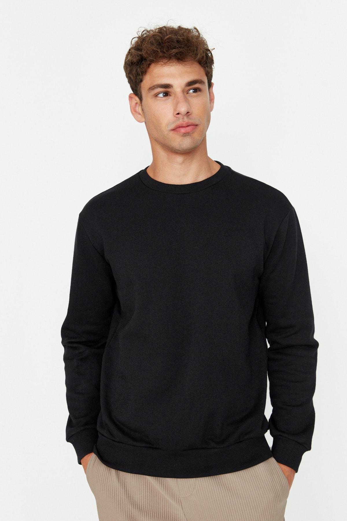 Black Crew Neck Sweatshirt, Black, medium
