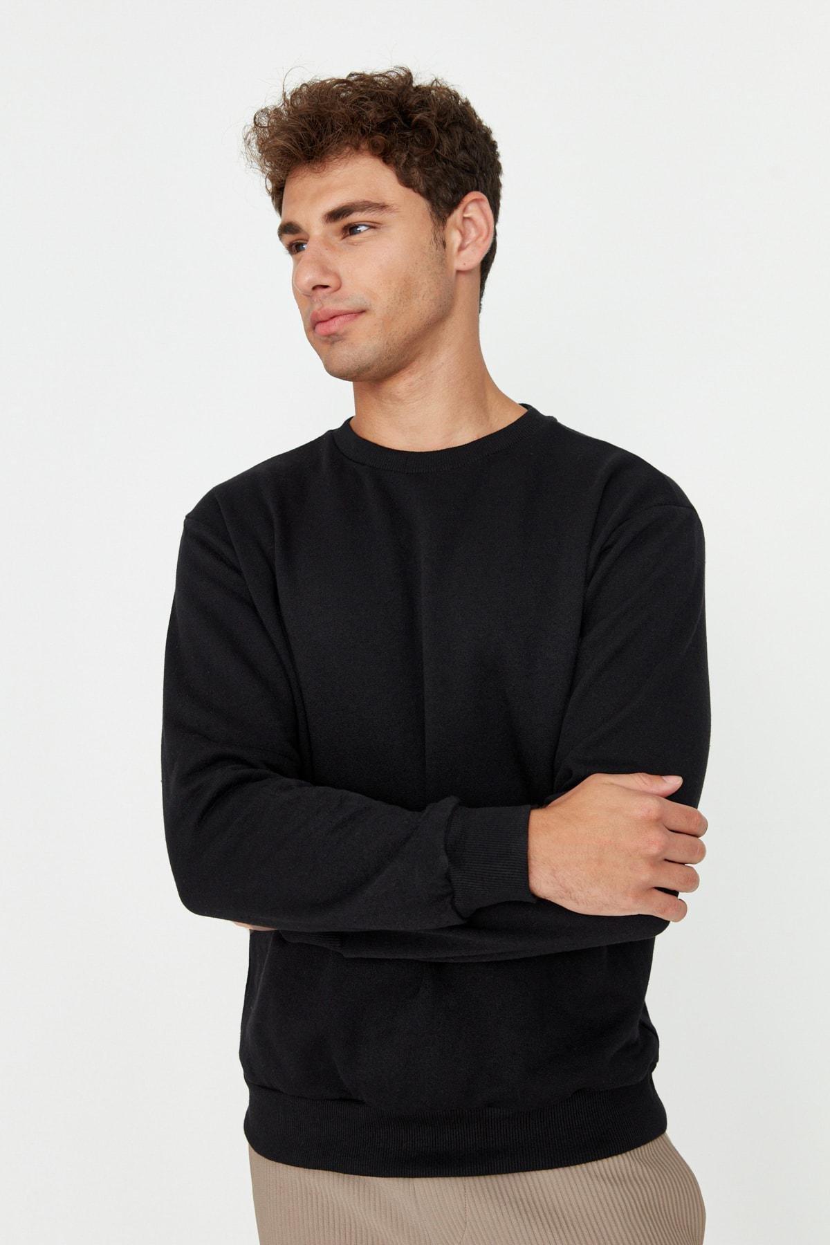 Black Crew Neck Sweatshirt, Black, medium