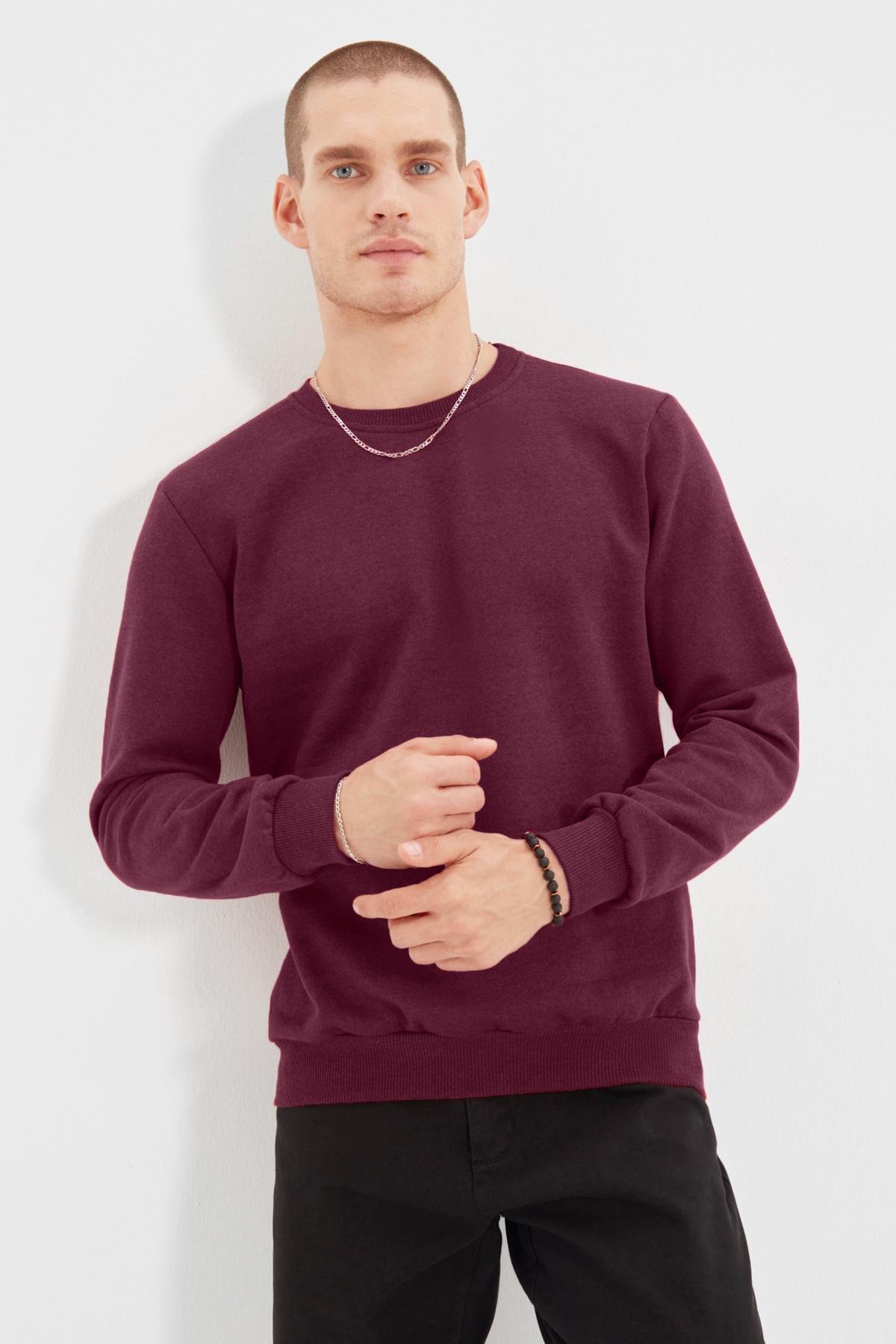 Burgundy Regular Crew Neck Sweatshirt, , large image number 1