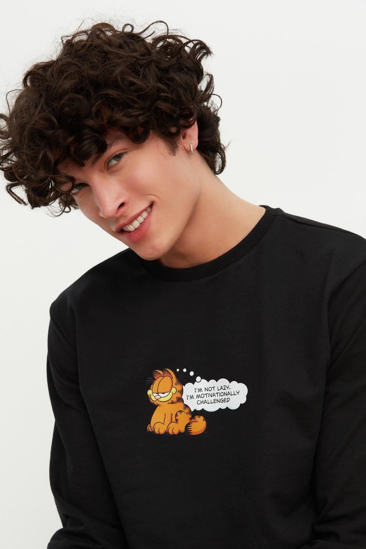 Black Regular Crew Neck Sweatshirt, , large image number 1