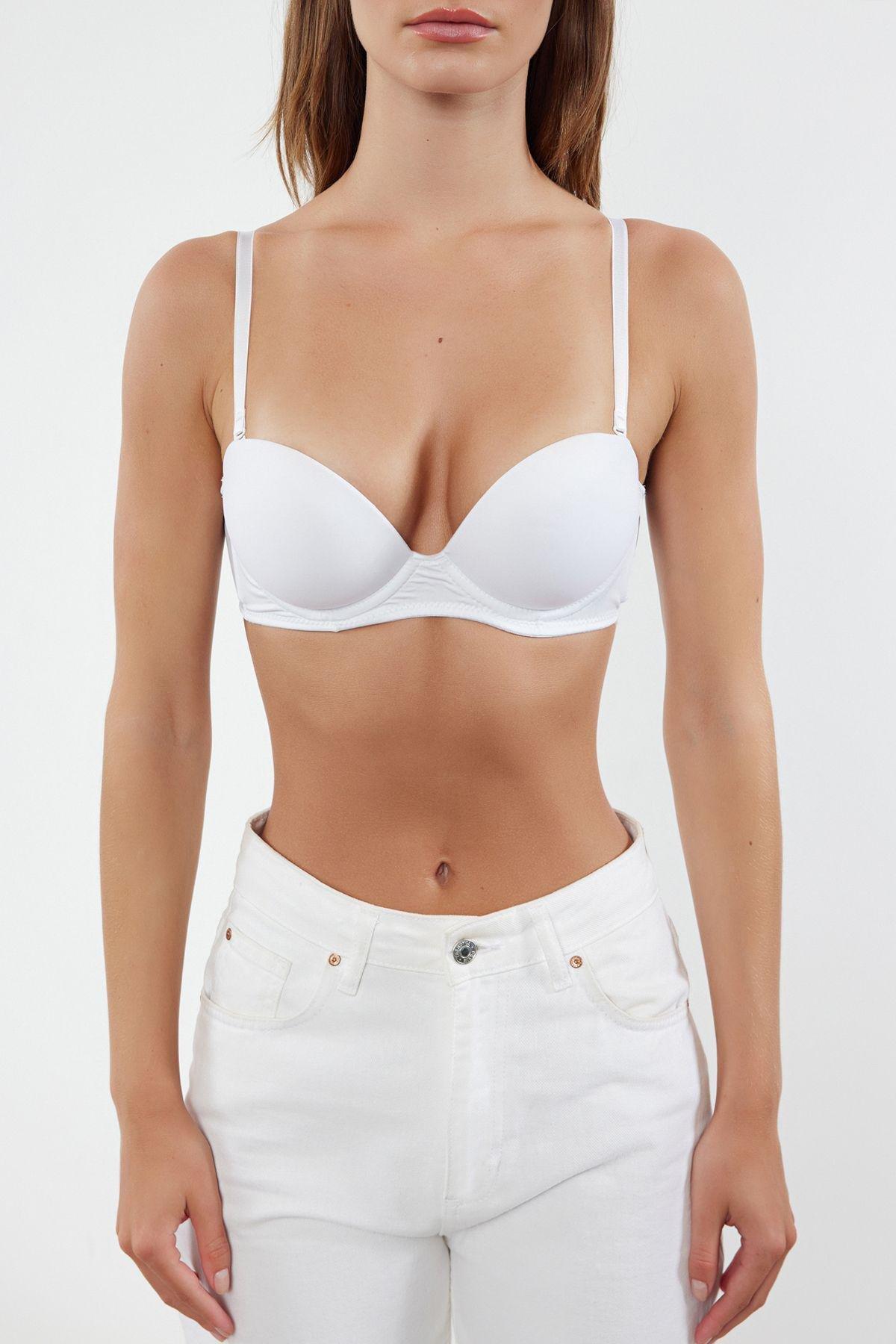 White Rope Strap Push-Up Bra, White, large image number 3