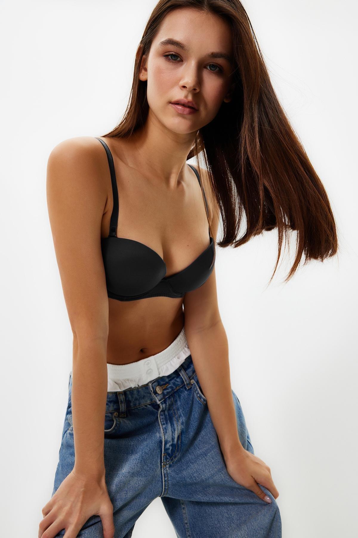 Black Plain Bra, Black, large image number 0