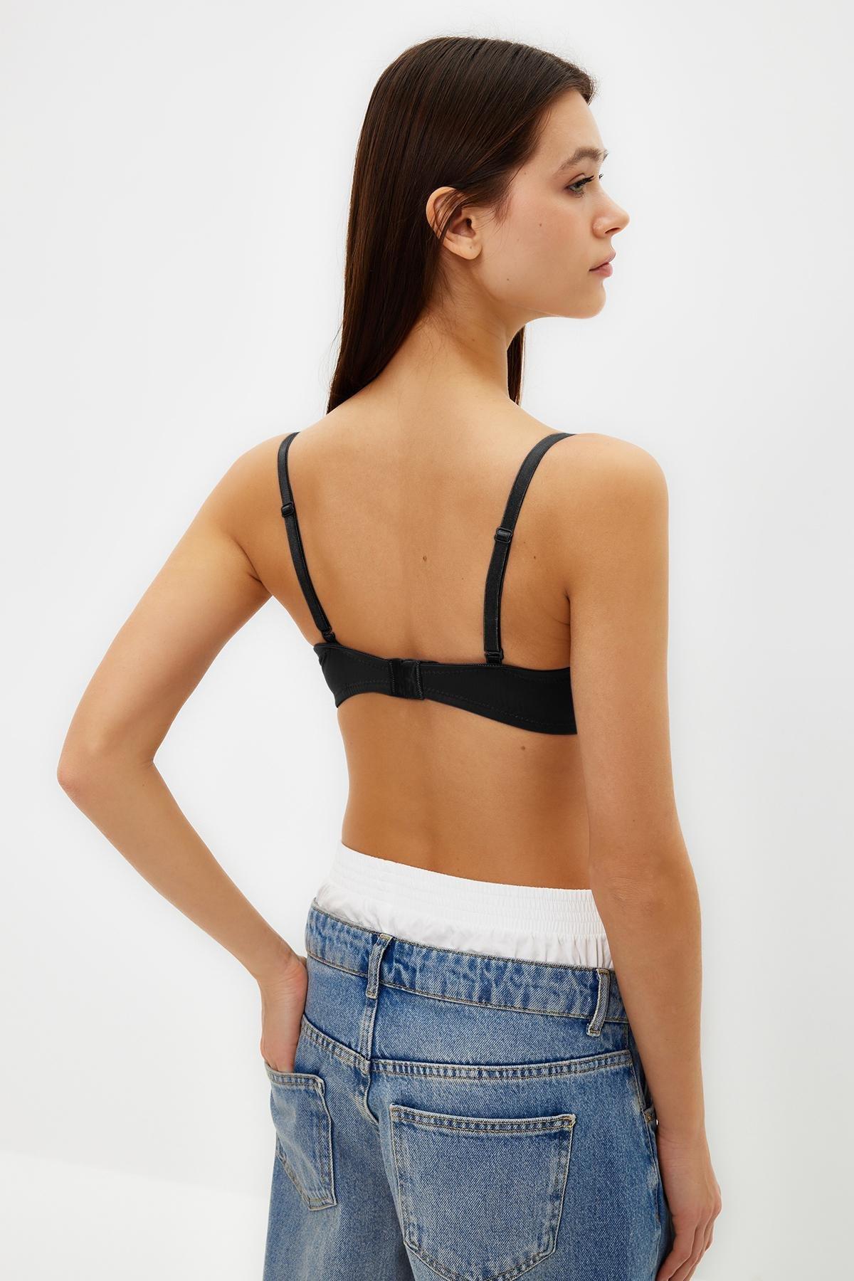 Black Plain Bra, Black, large image number 4