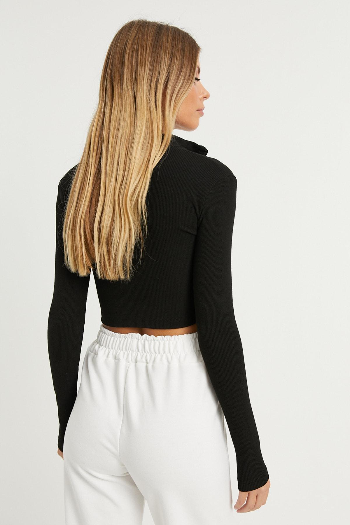 Black Fitted Standing Collar Jacket, , large image number 2