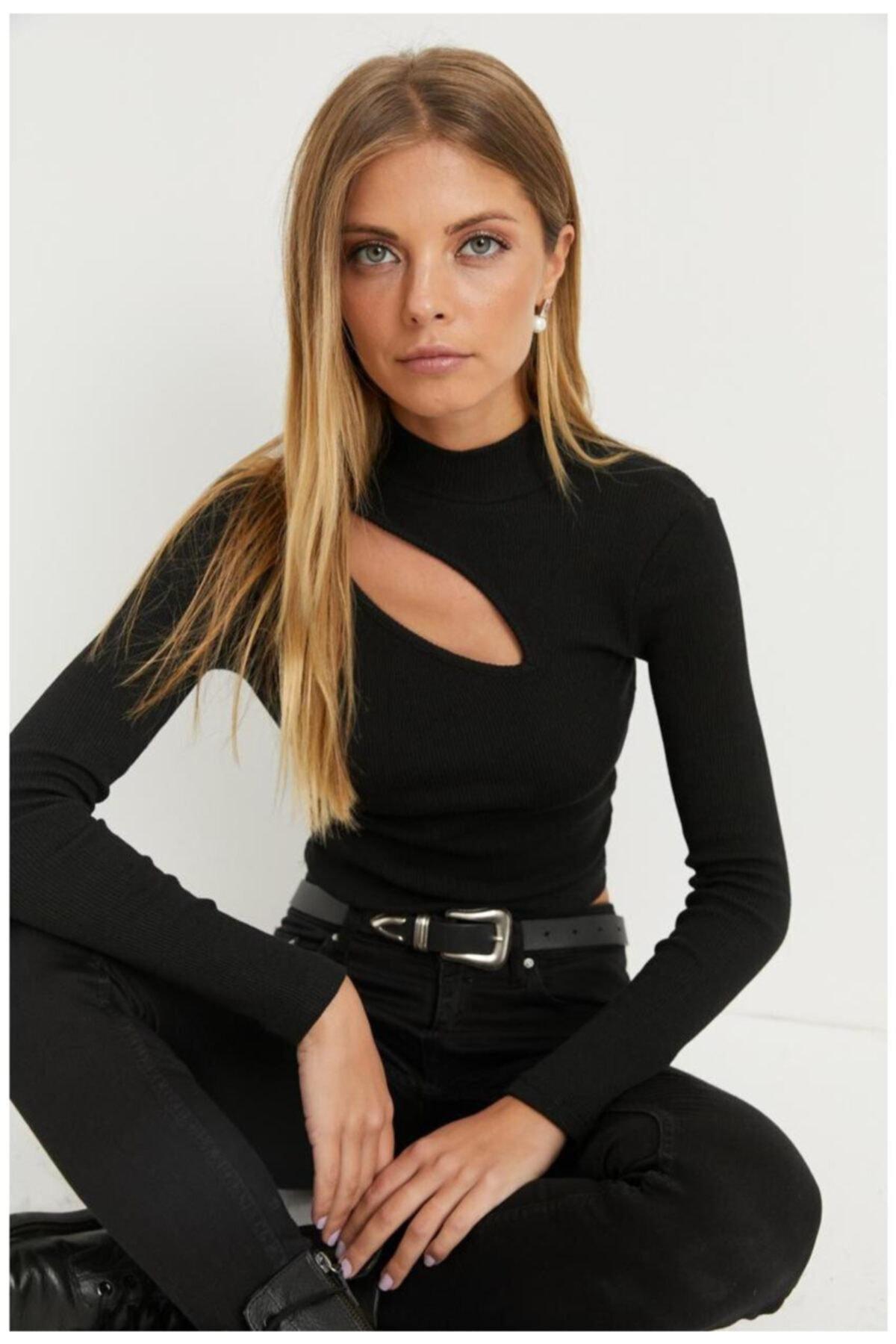 Black High Neck Fitted Top, BLACK, large image number 1
