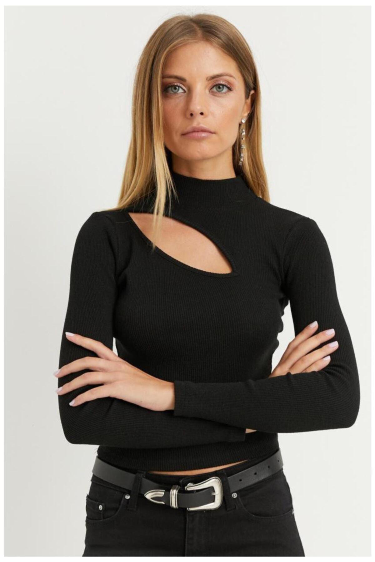 Black High Neck Fitted Top, BLACK, large image number 2