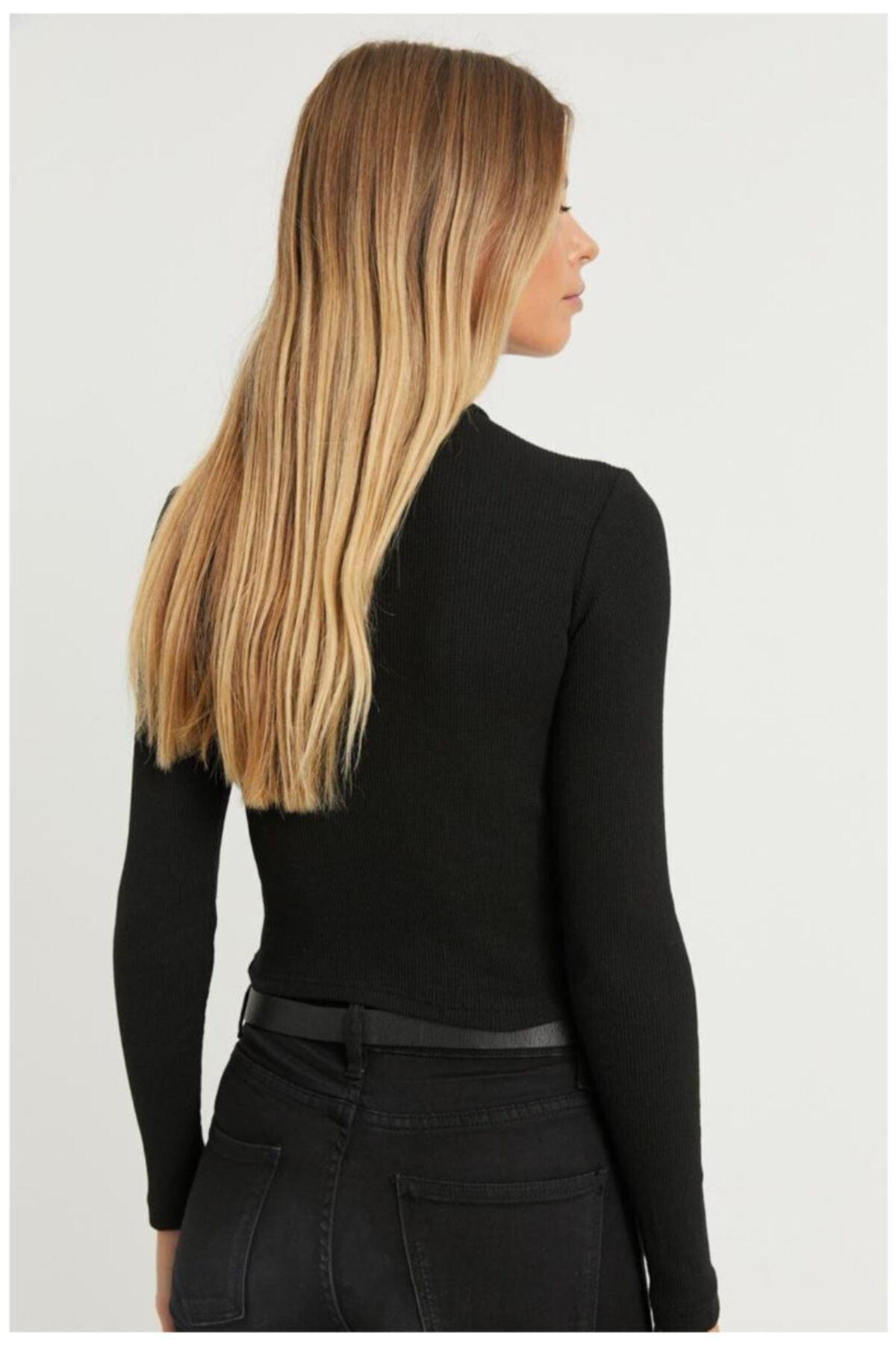 Black High Neck Fitted Top, BLACK, large image number 3