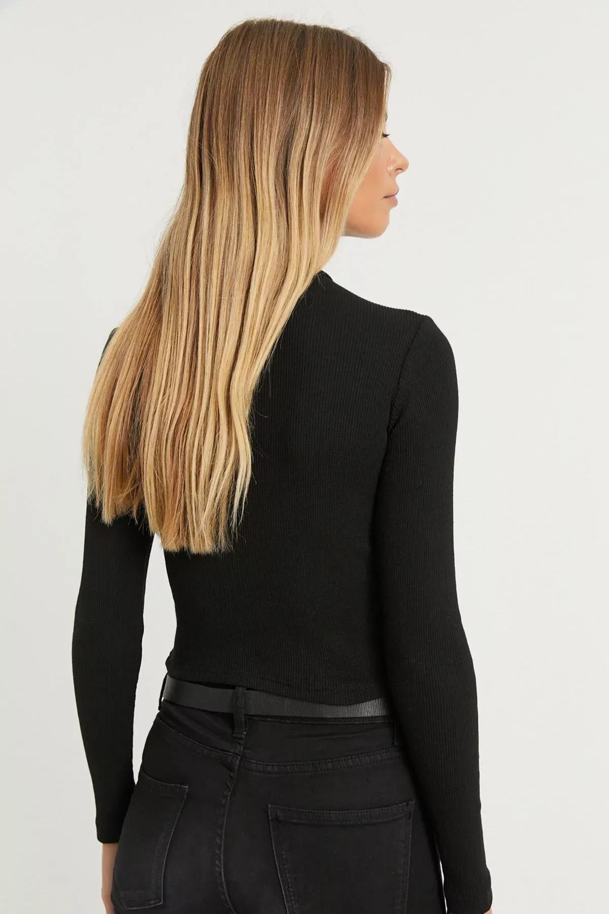 Black High Neck Fitted Top, BLACK, large image number 5