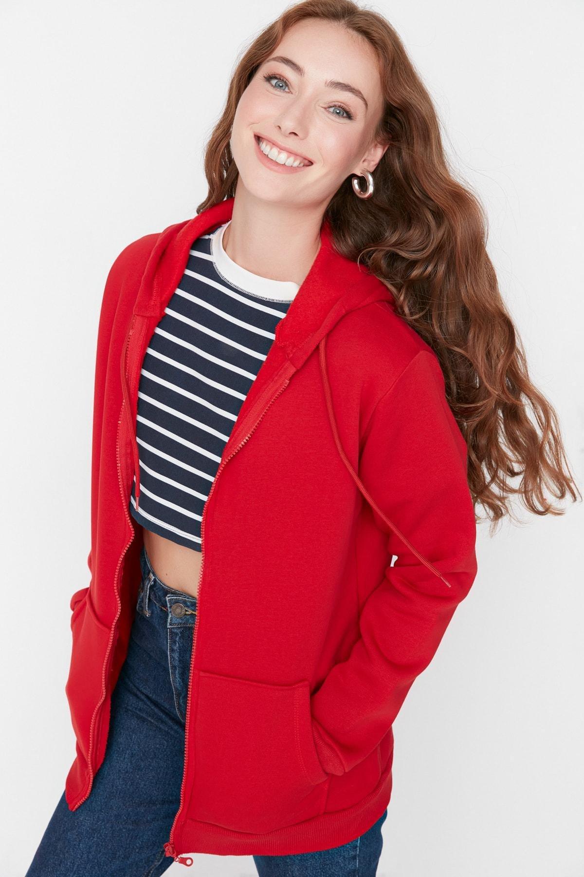 Red Boyfriend Sweatshirt, Red, large image number 0
