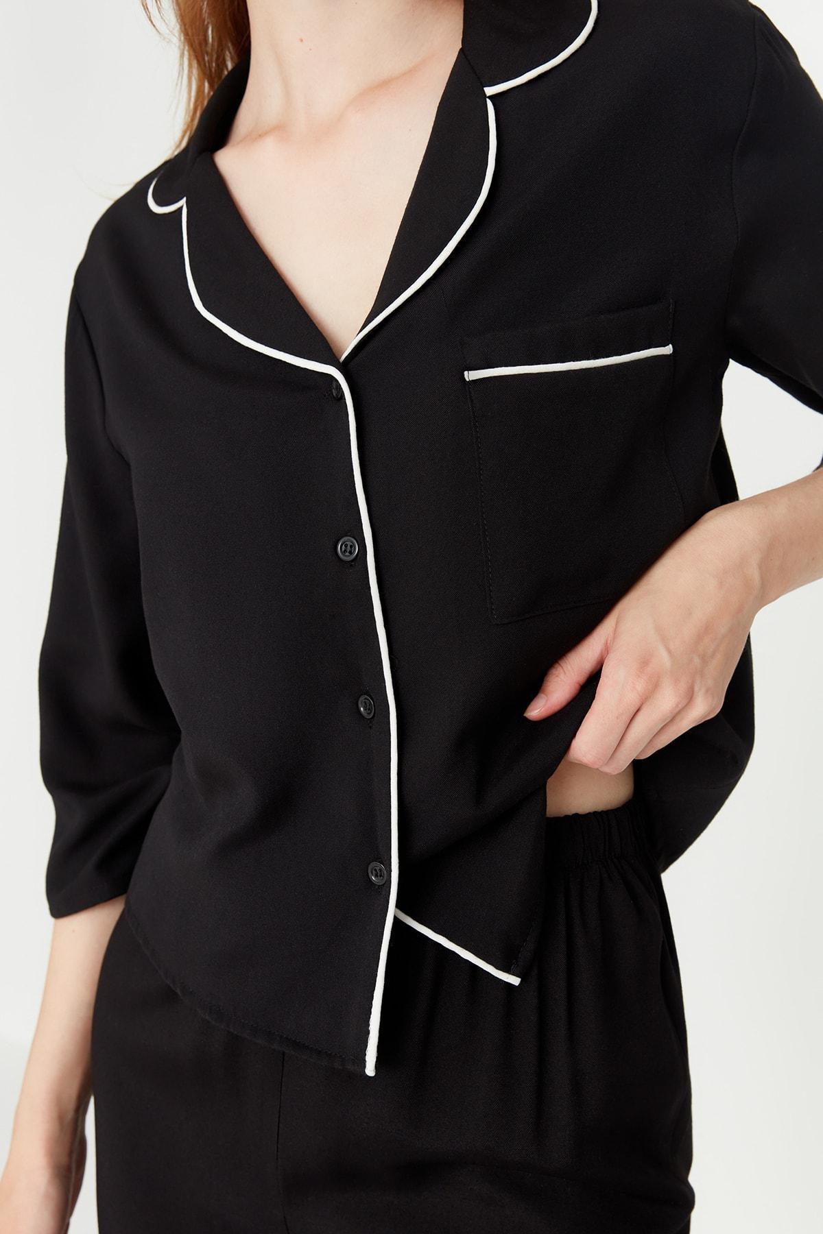 Black Plain Mid Waist Pajama Set, , large image number 2