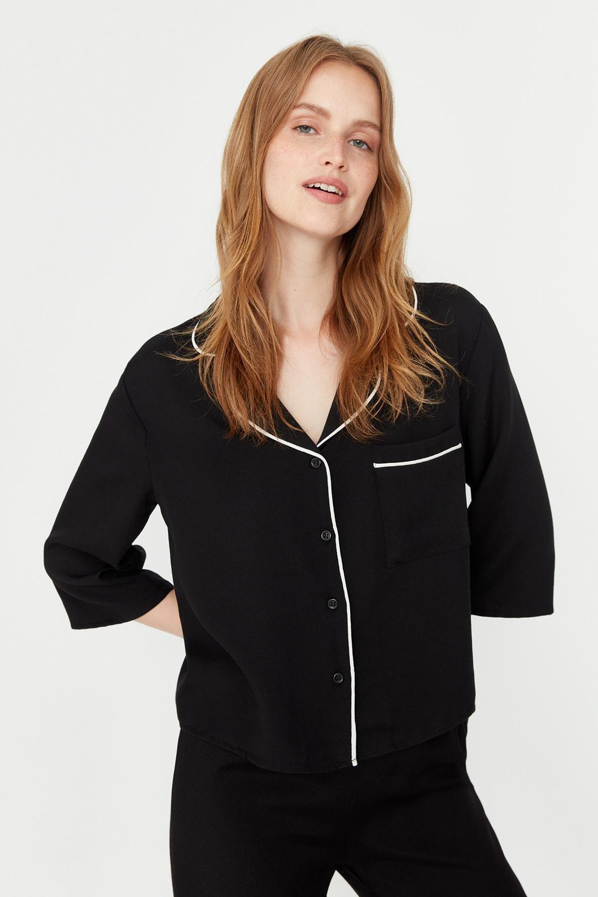 Black Plain Mid Waist Pajama Set, , large image number 3
