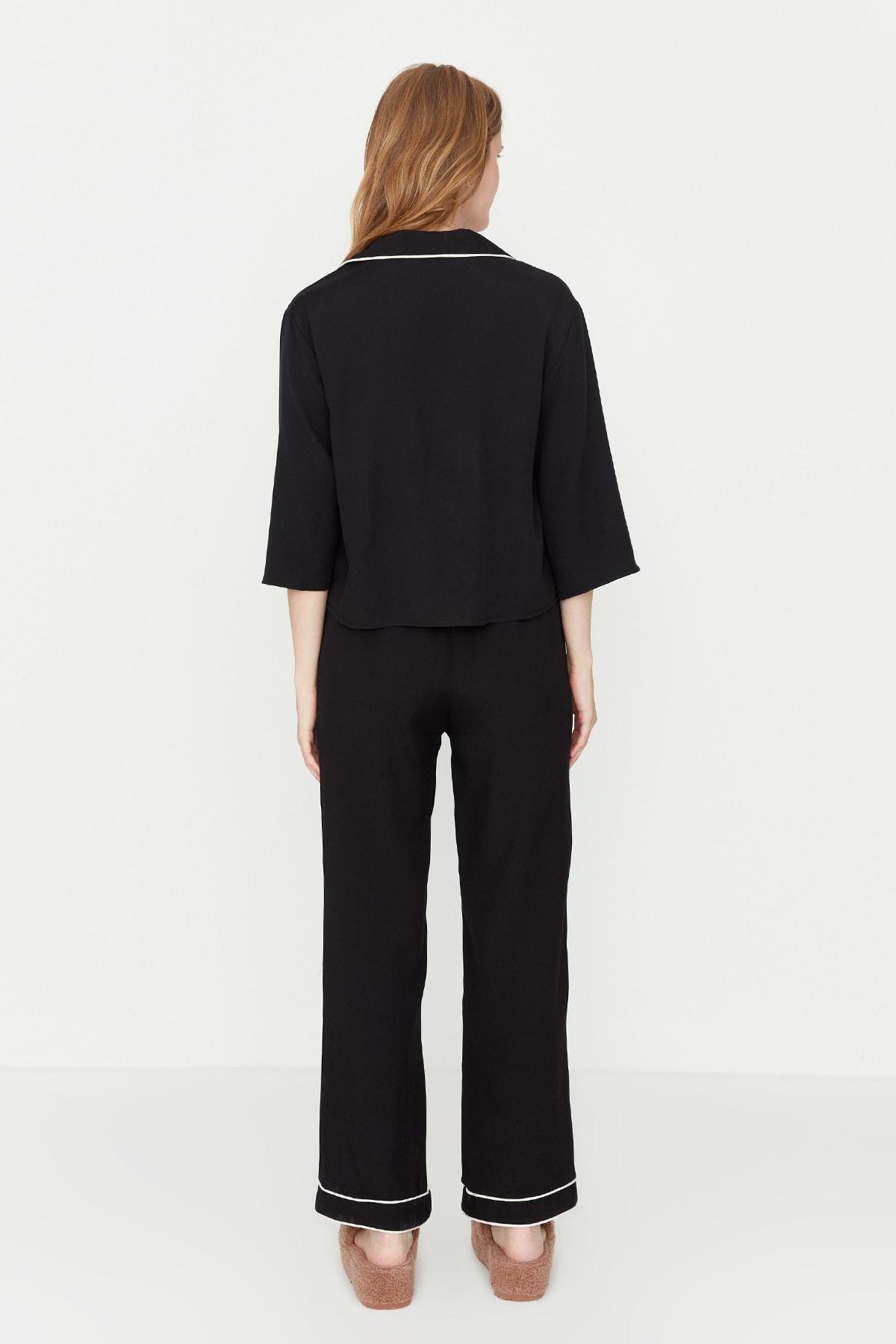 Black Plain Mid Waist Pajama Set, , large image number 4