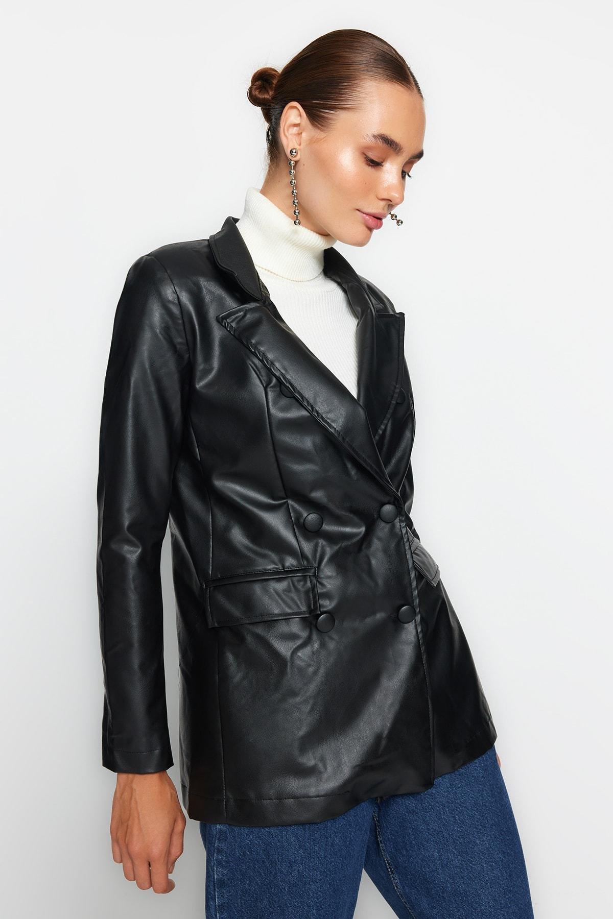 Black Regular Lapel Collar Blazer, , large image number 2