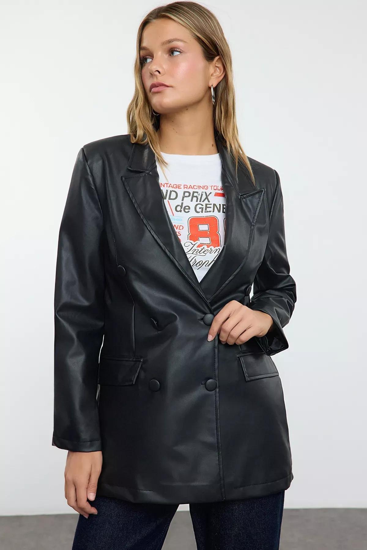 Black Regular Lapel Collar Blazer, Black, large image number 3