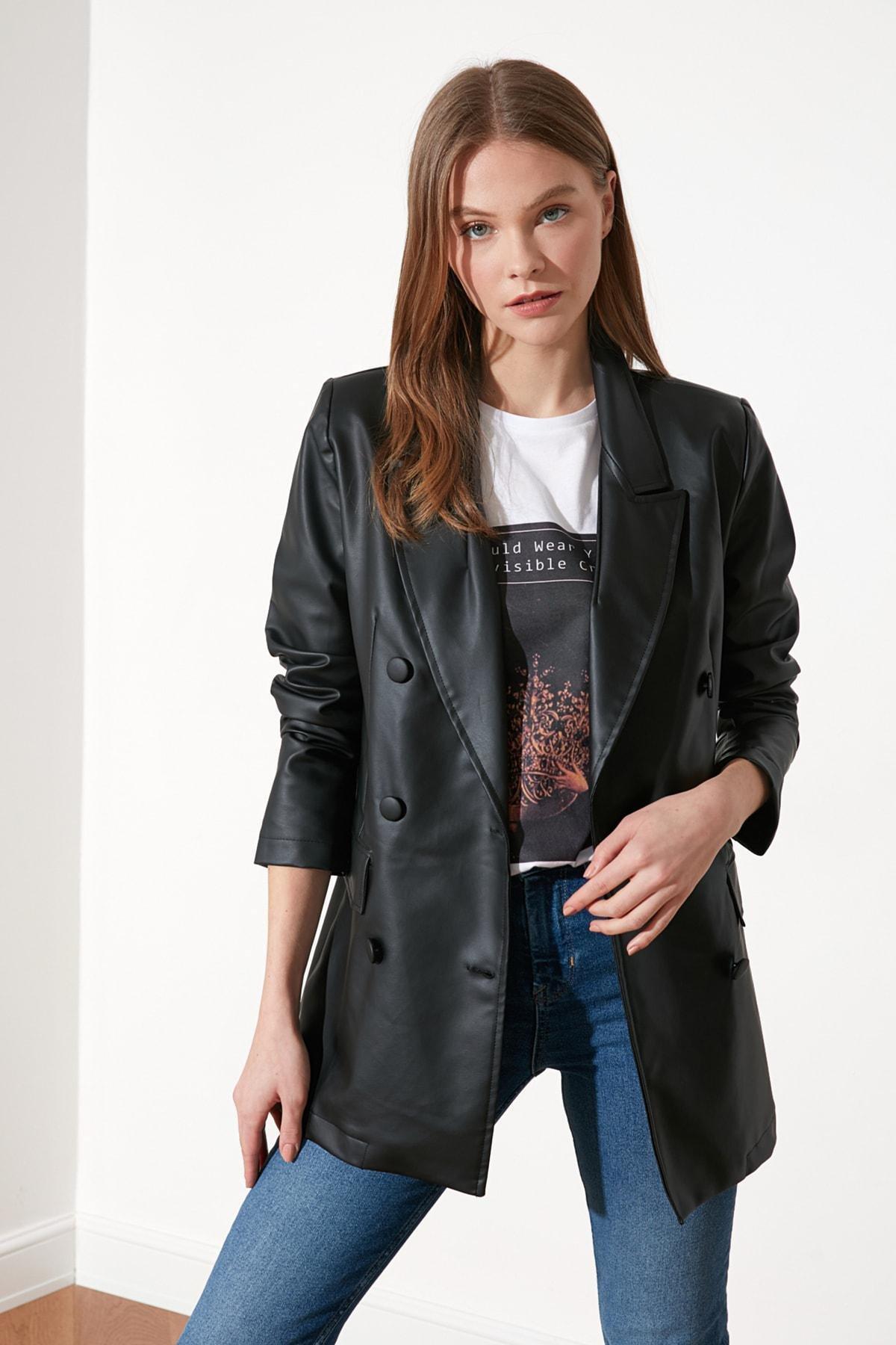 Black Regular Lapel Collar Blazer, , large image number 7
