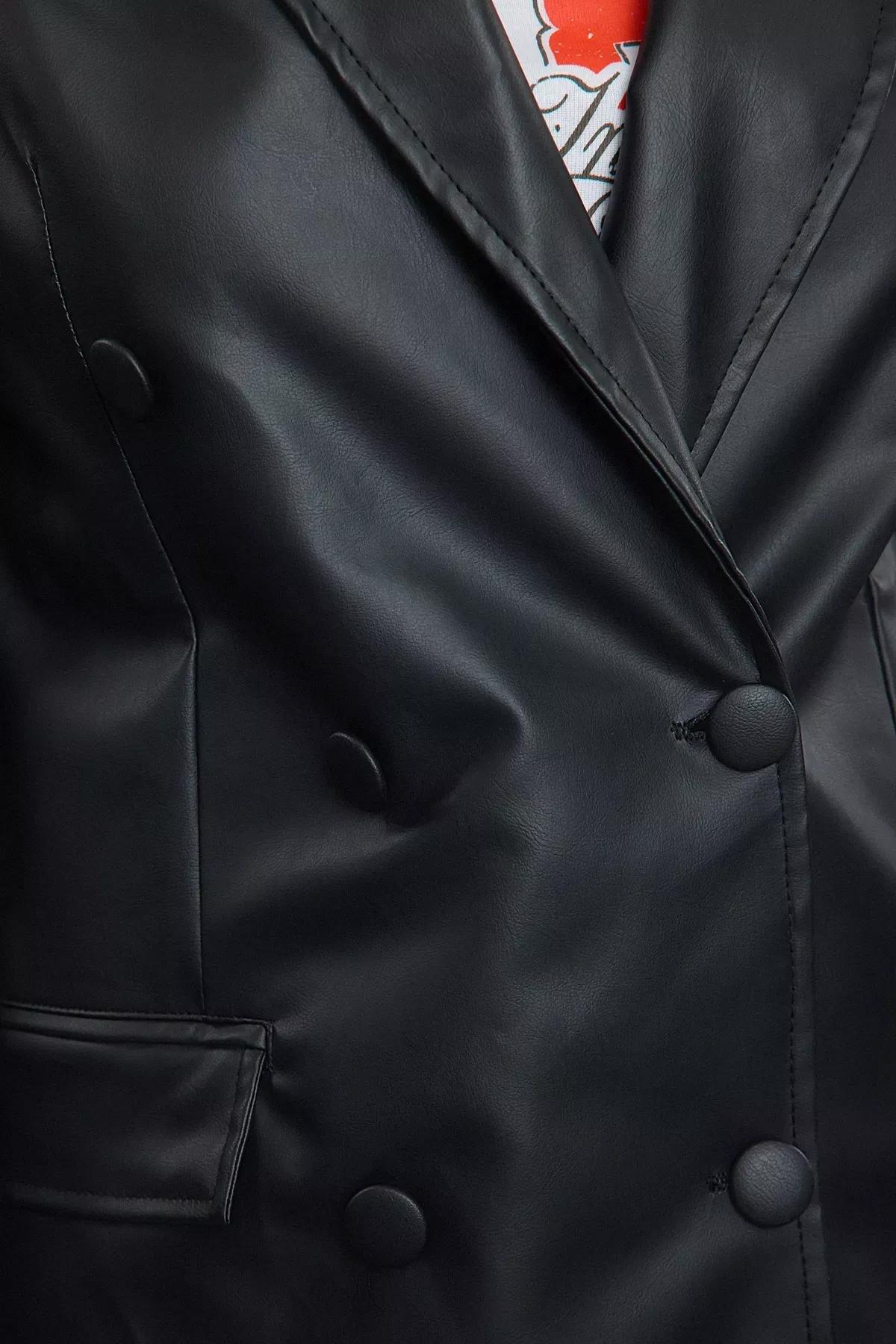 Black Regular Lapel Collar Blazer, Black, large image number 7