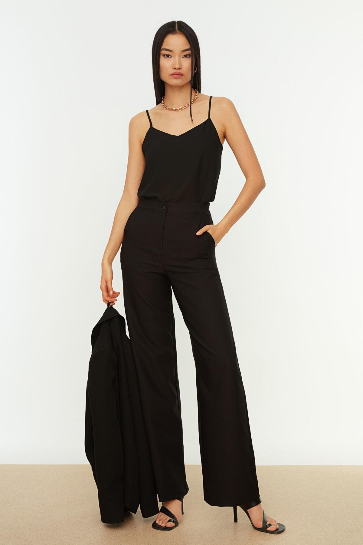 Black Wide Leg High Waist Pants, , large image number 7