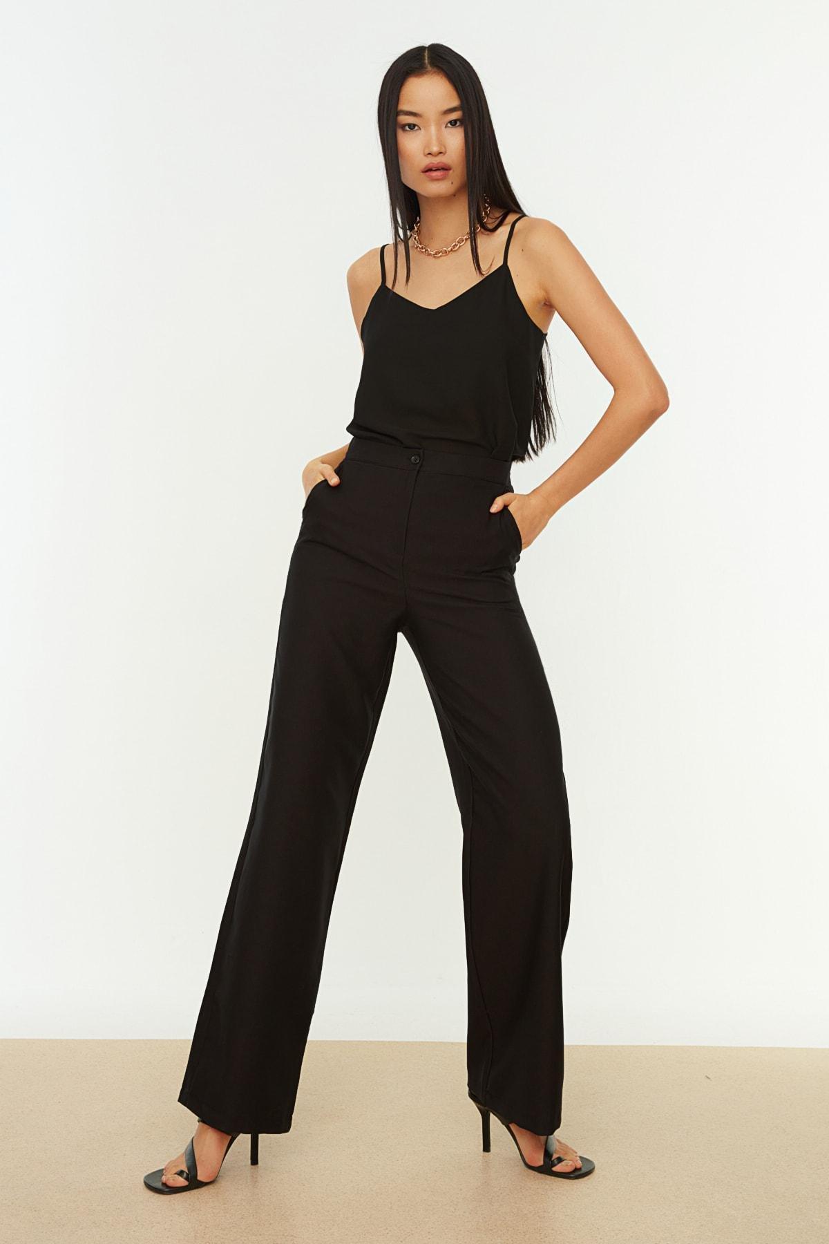 Black Wide Leg High Waist Pants, , large image number 8