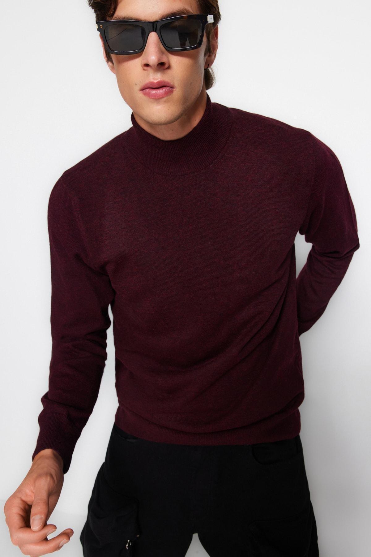 Burgundy Turtleneck Knitwear Sweater, Burgundy, large image number 1