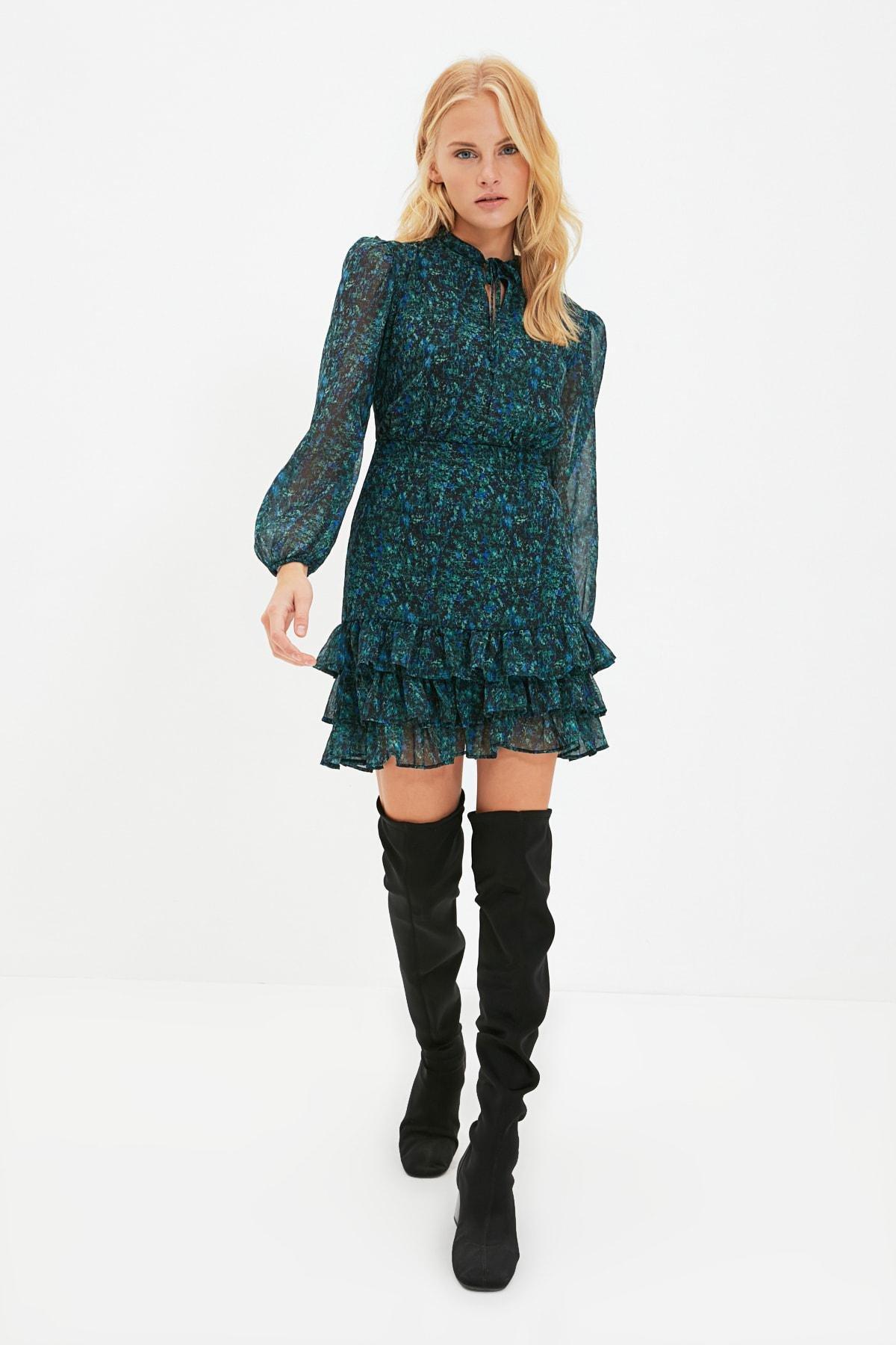 Green Ruffle Hem Dress, , large image number 0