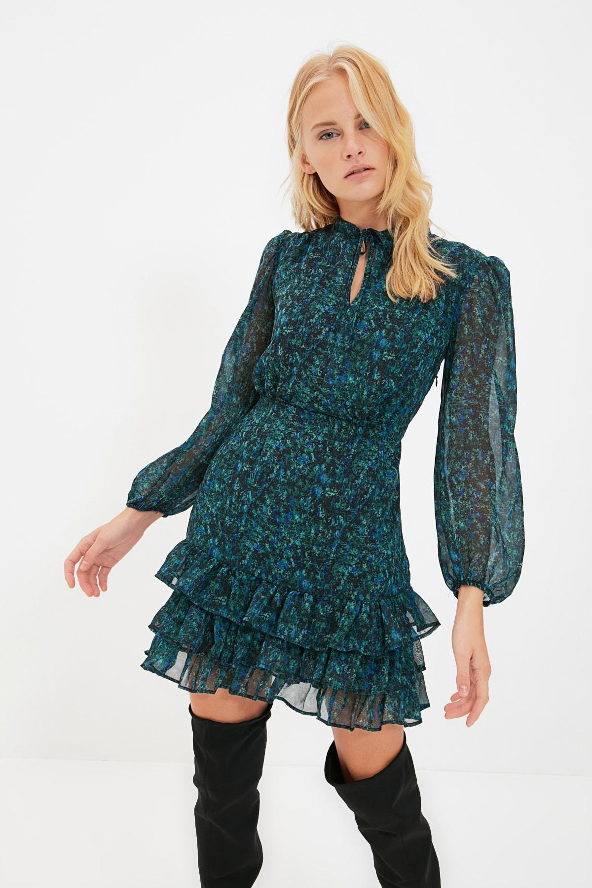Green Ruffle Hem Dress, , large image number 1