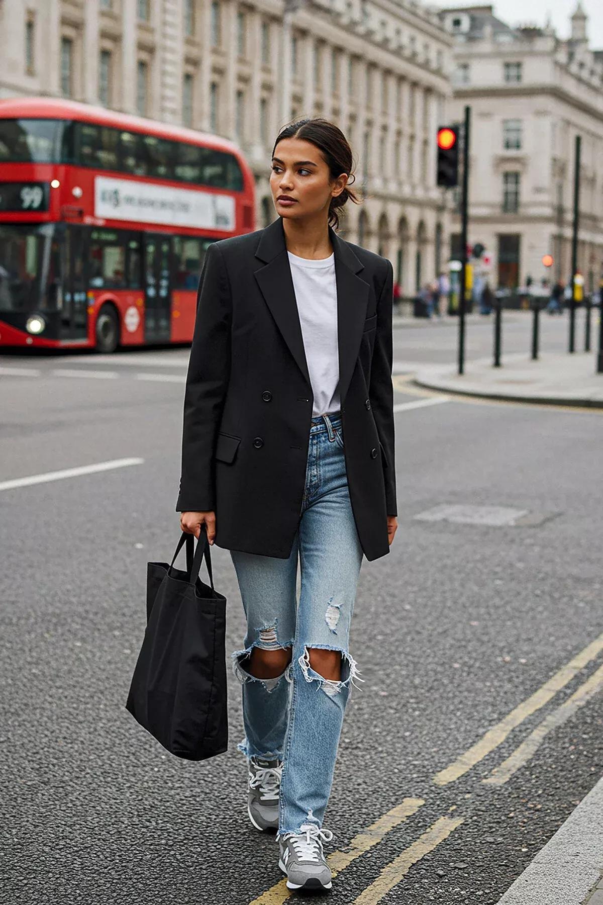 Black Regular Lapel Collar Blazer, Black, large image number 1