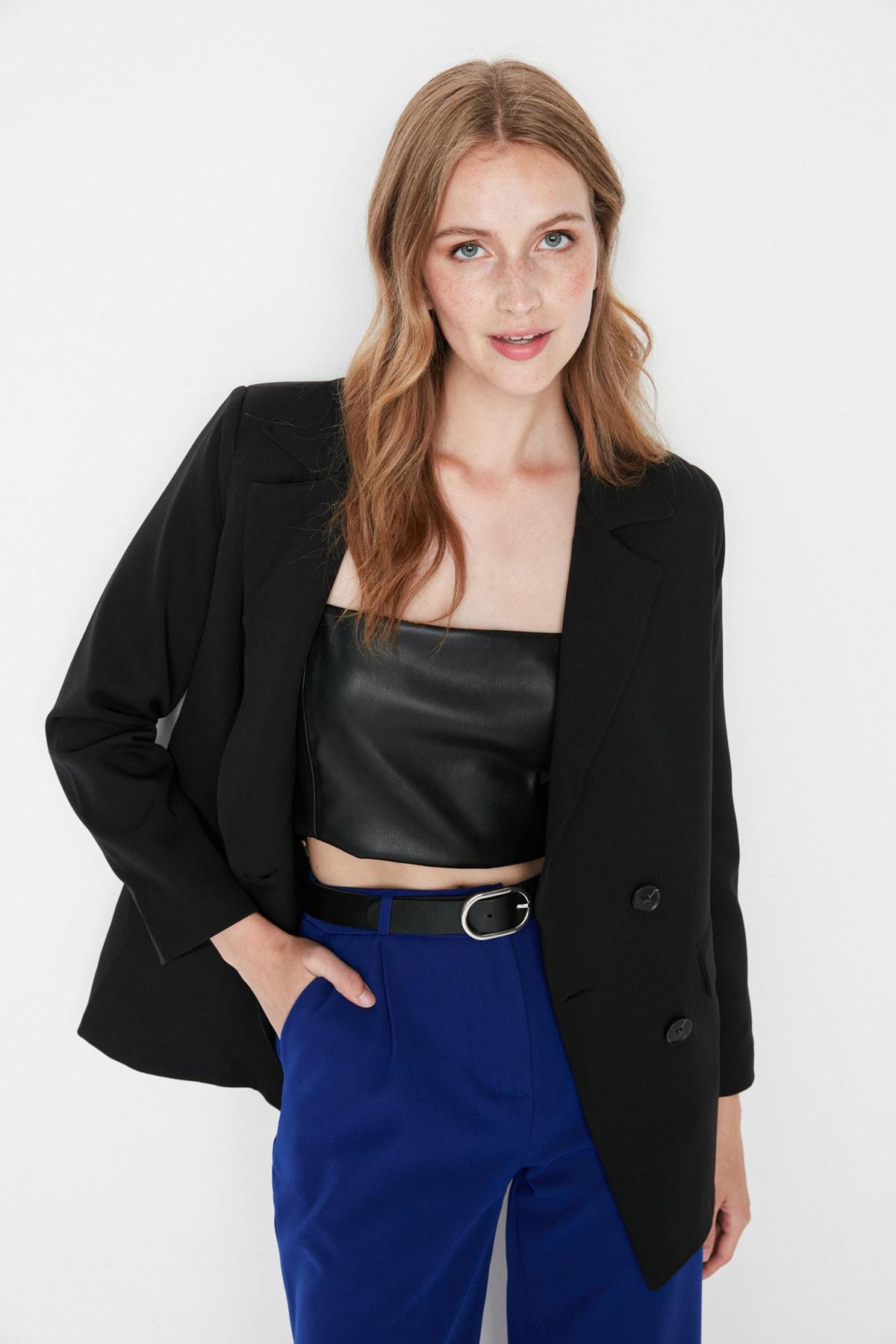 Black Regular Lapel Collar Blazer, Black, large image number 3