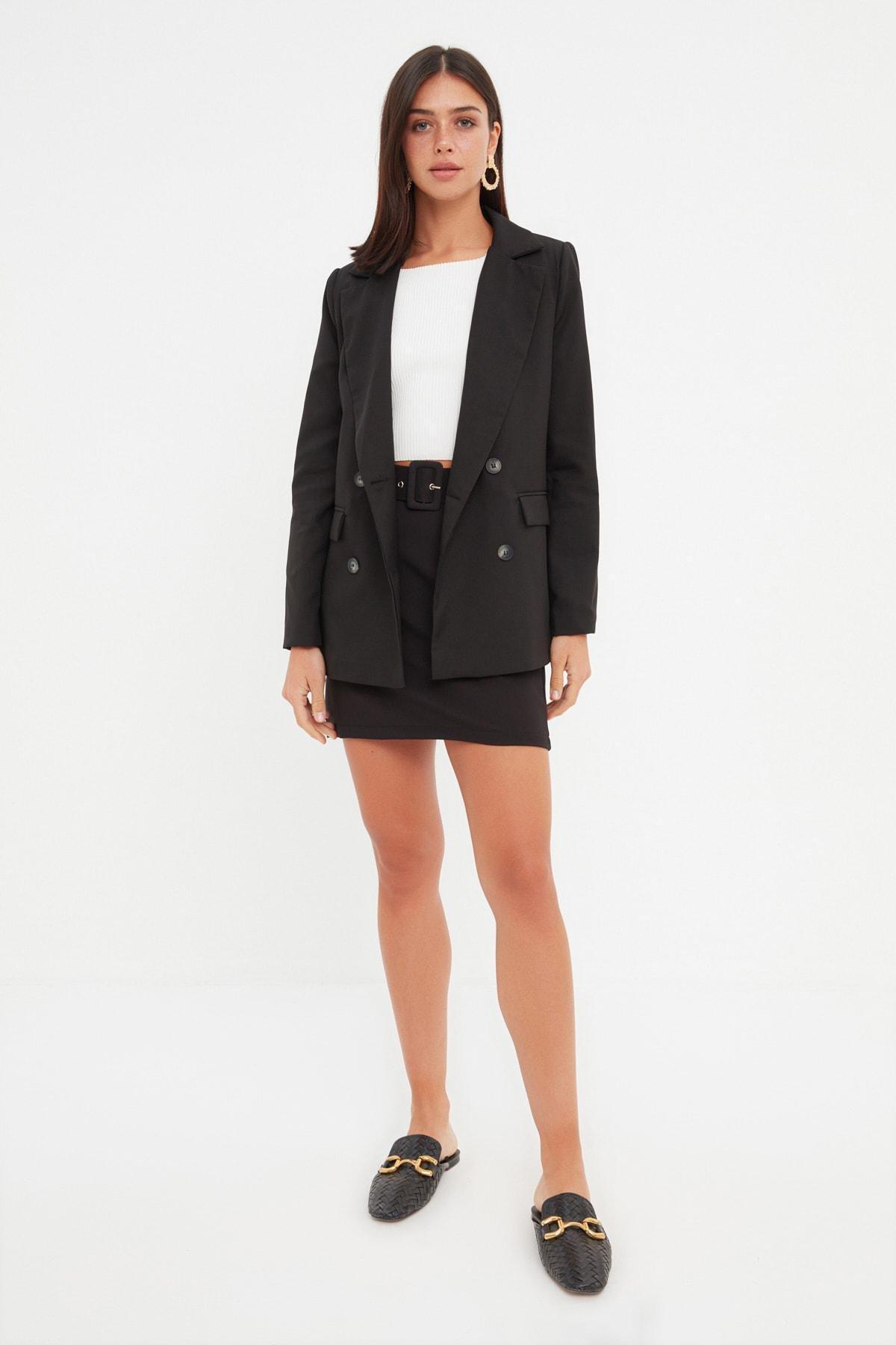 Black Regular Lapel Collar Blazer, , large image number 5