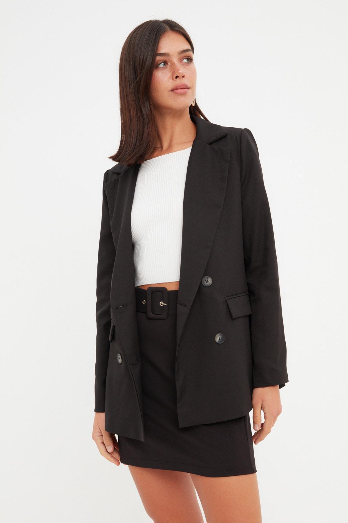 Black Regular Lapel Collar Blazer, Black, large image number 6