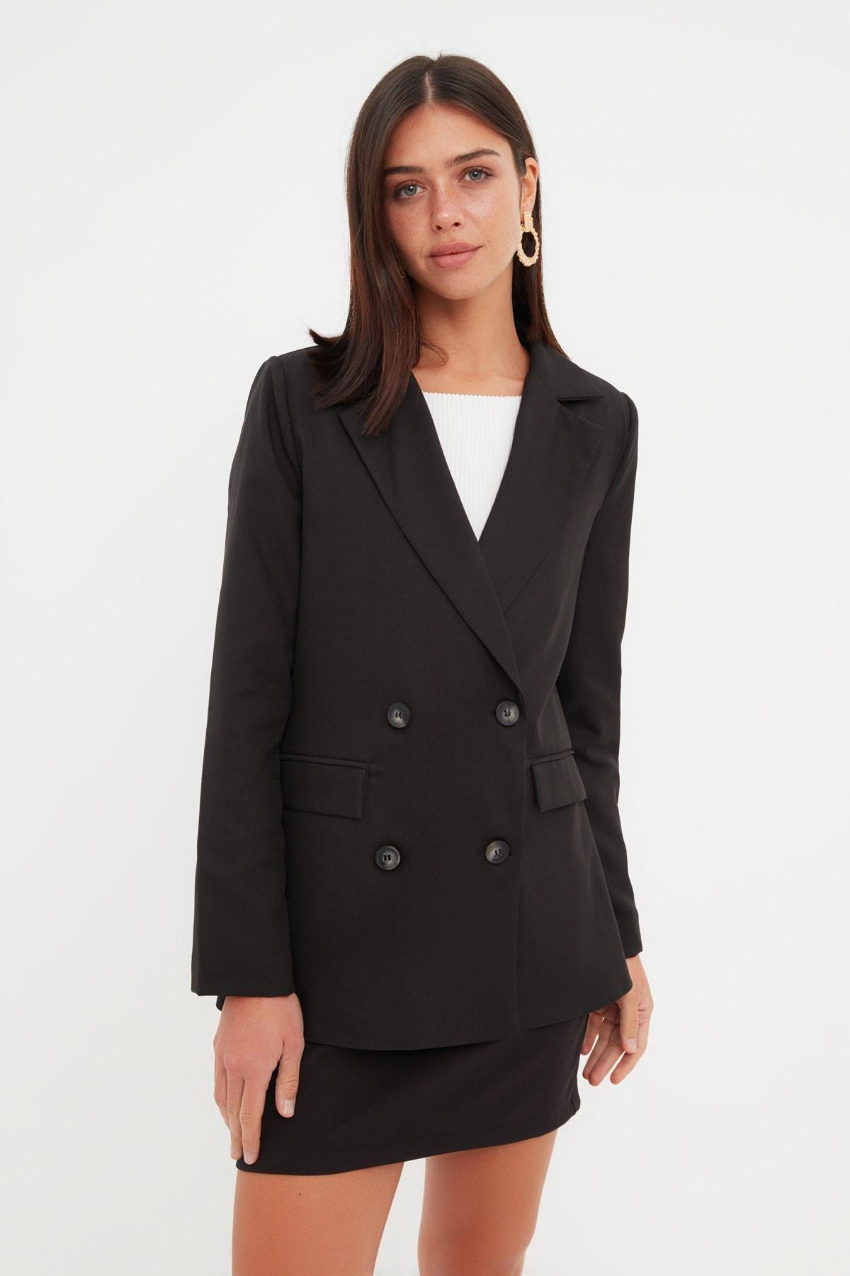 Black Regular Lapel Collar Blazer, Black, large image number 7