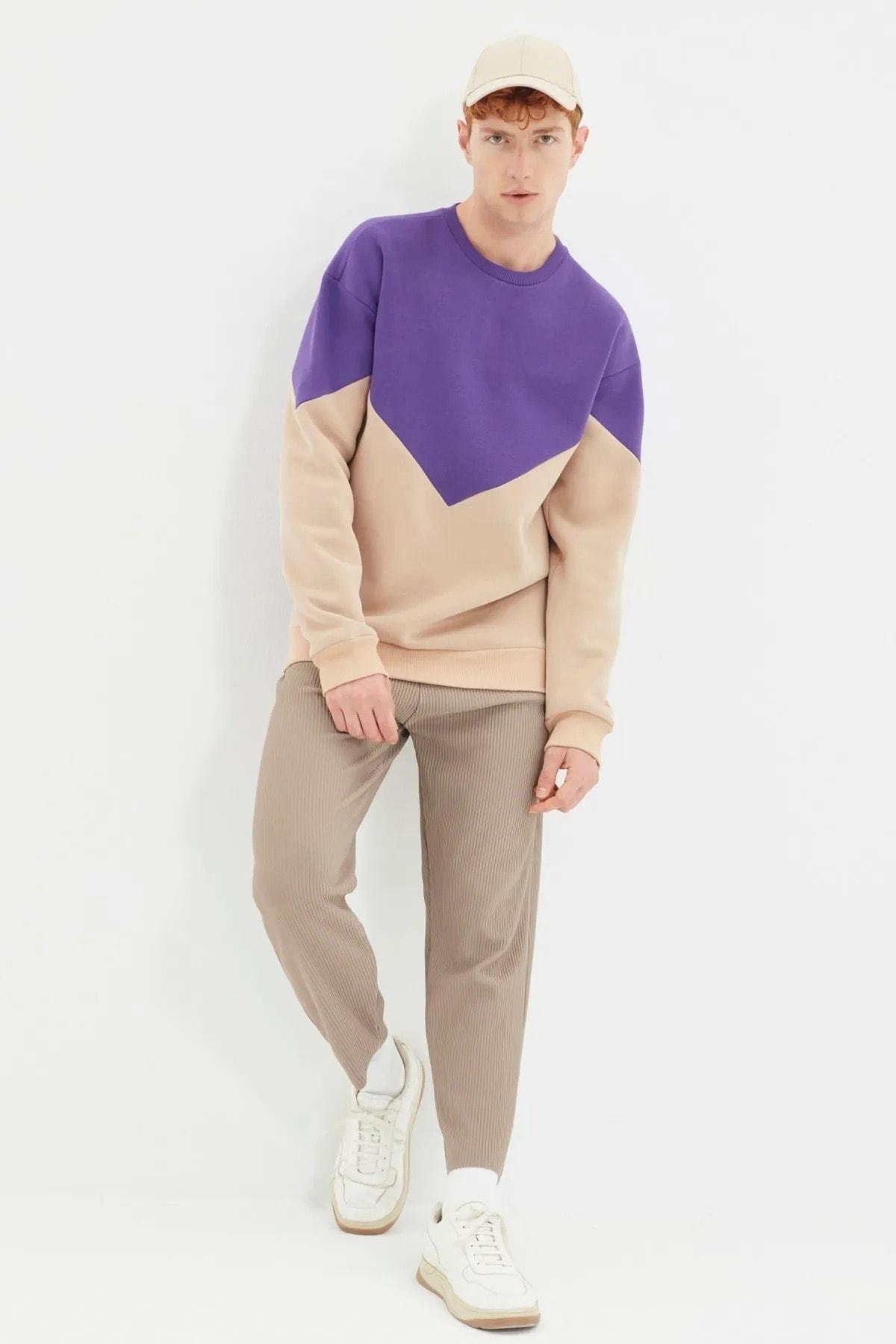 Purple Colour block Crew Neck Sweatshirt, , large image number 2