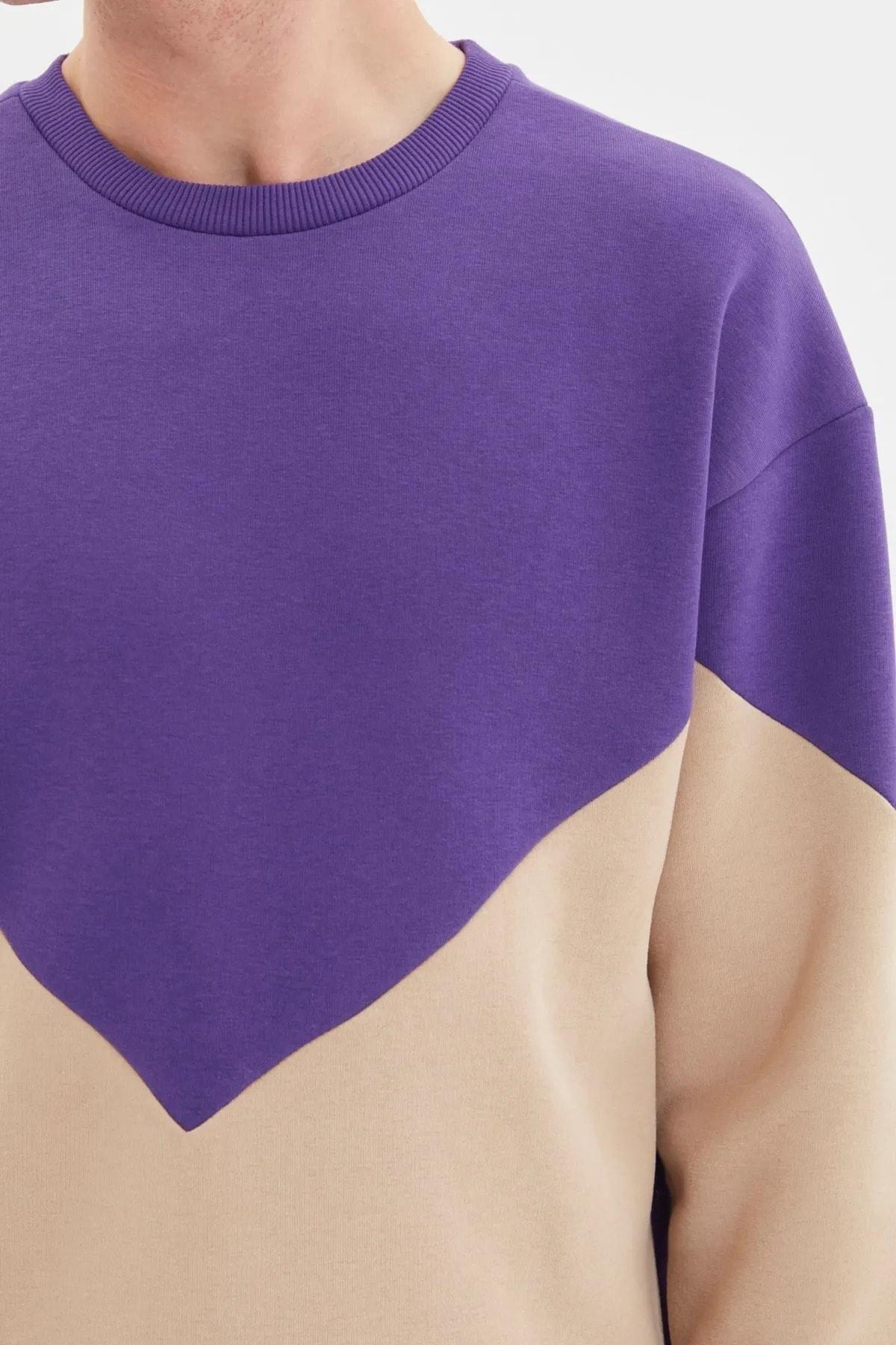 Purple Colour block Crew Neck Sweatshirt, , large image number 3