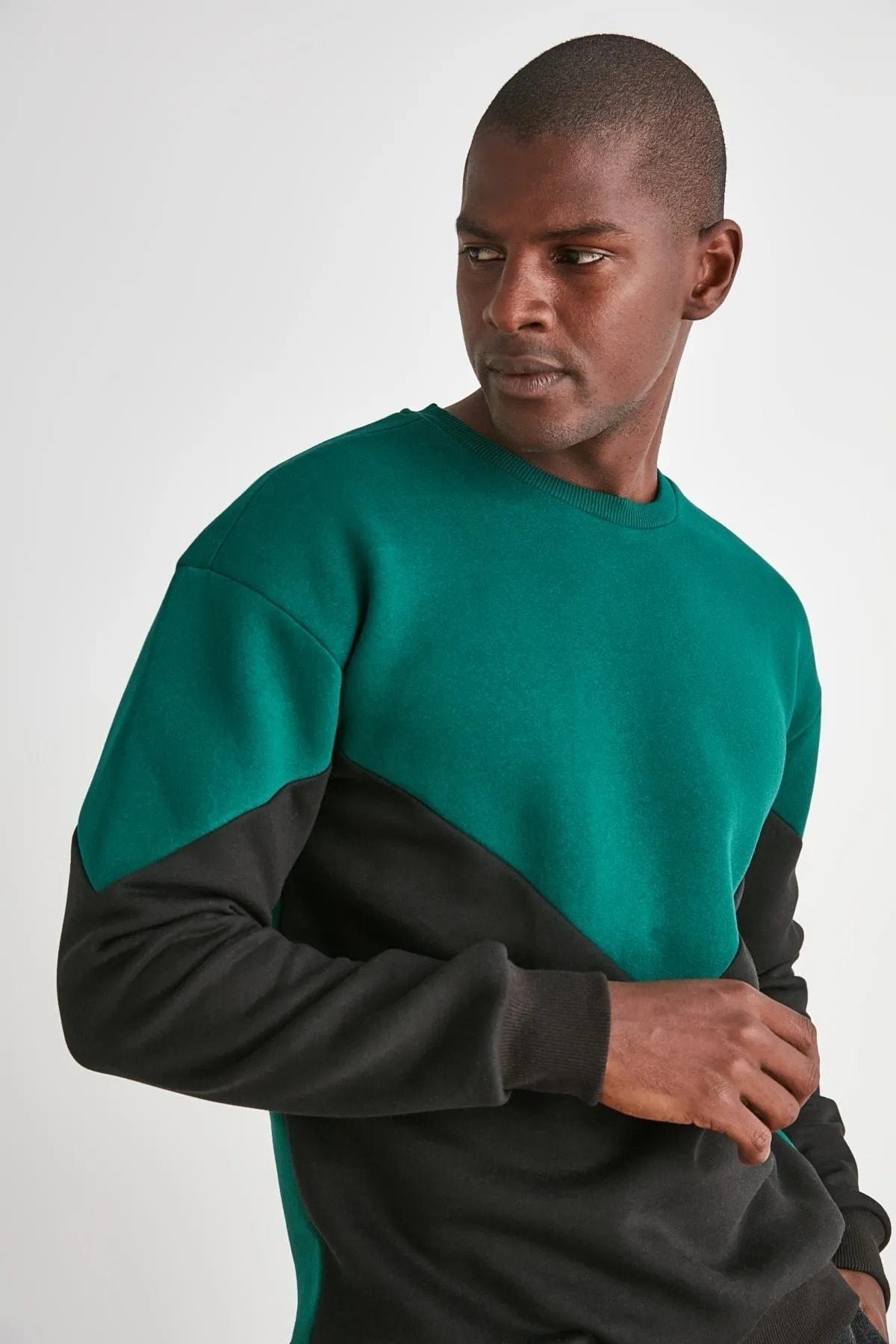 Green Colourblock Crew Neck Sweatshirt, , large image number 2