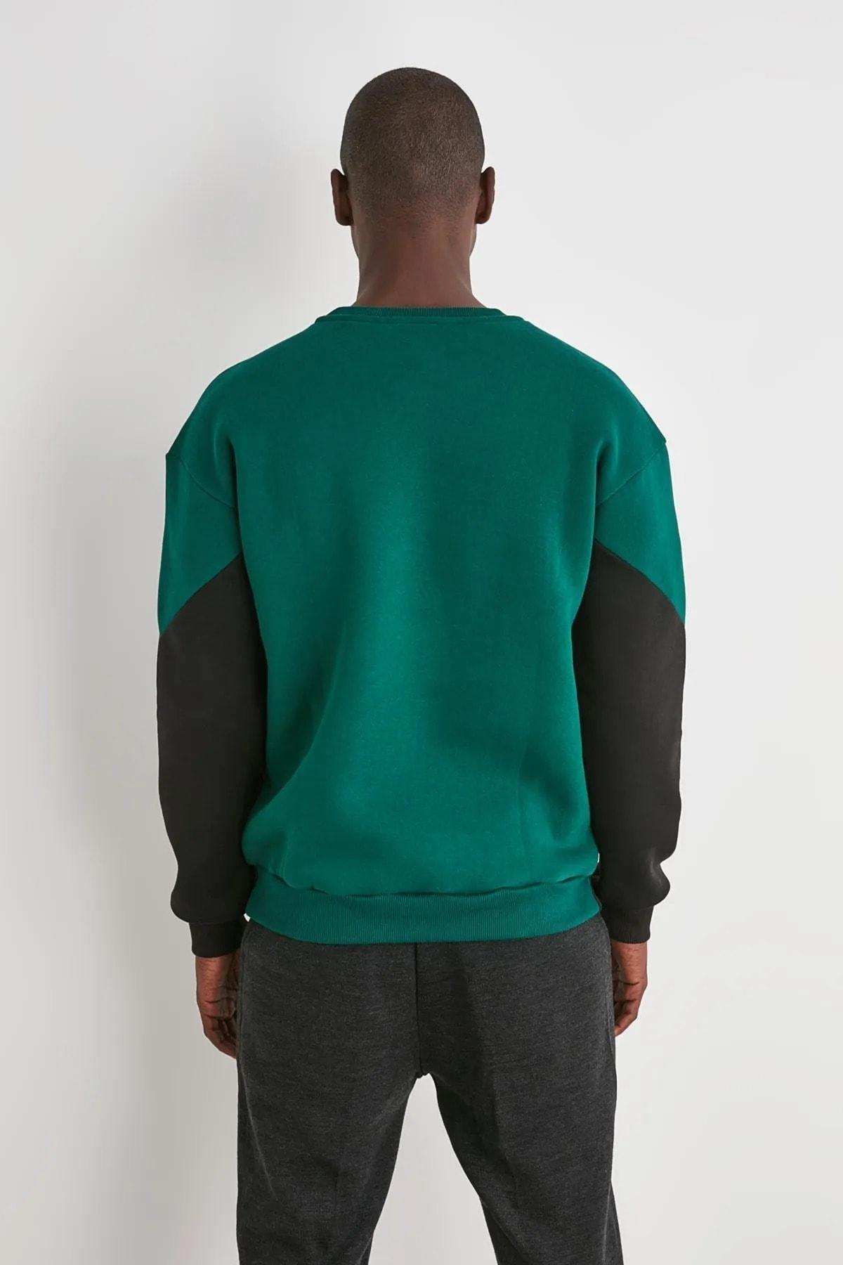 Green Colourblock Crew Neck Sweatshirt, , large image number 4