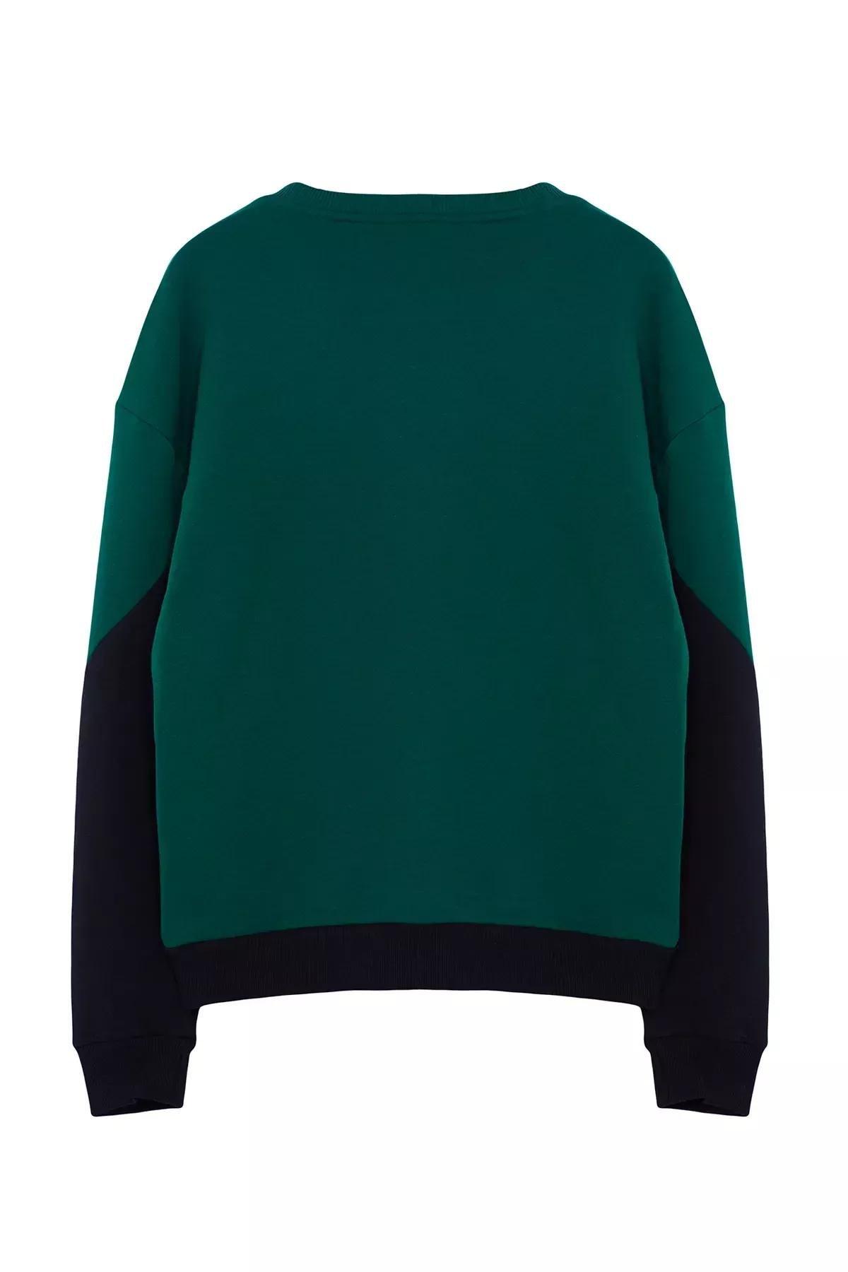 Green Colourblock Crew Neck Sweatshirt, Green, large image number 5