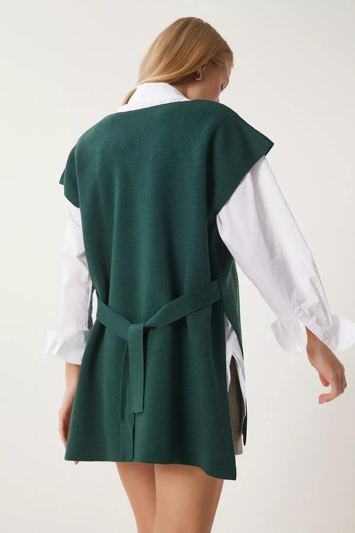 Green V-Neck Knit Sweater, Emerald, large image number 2