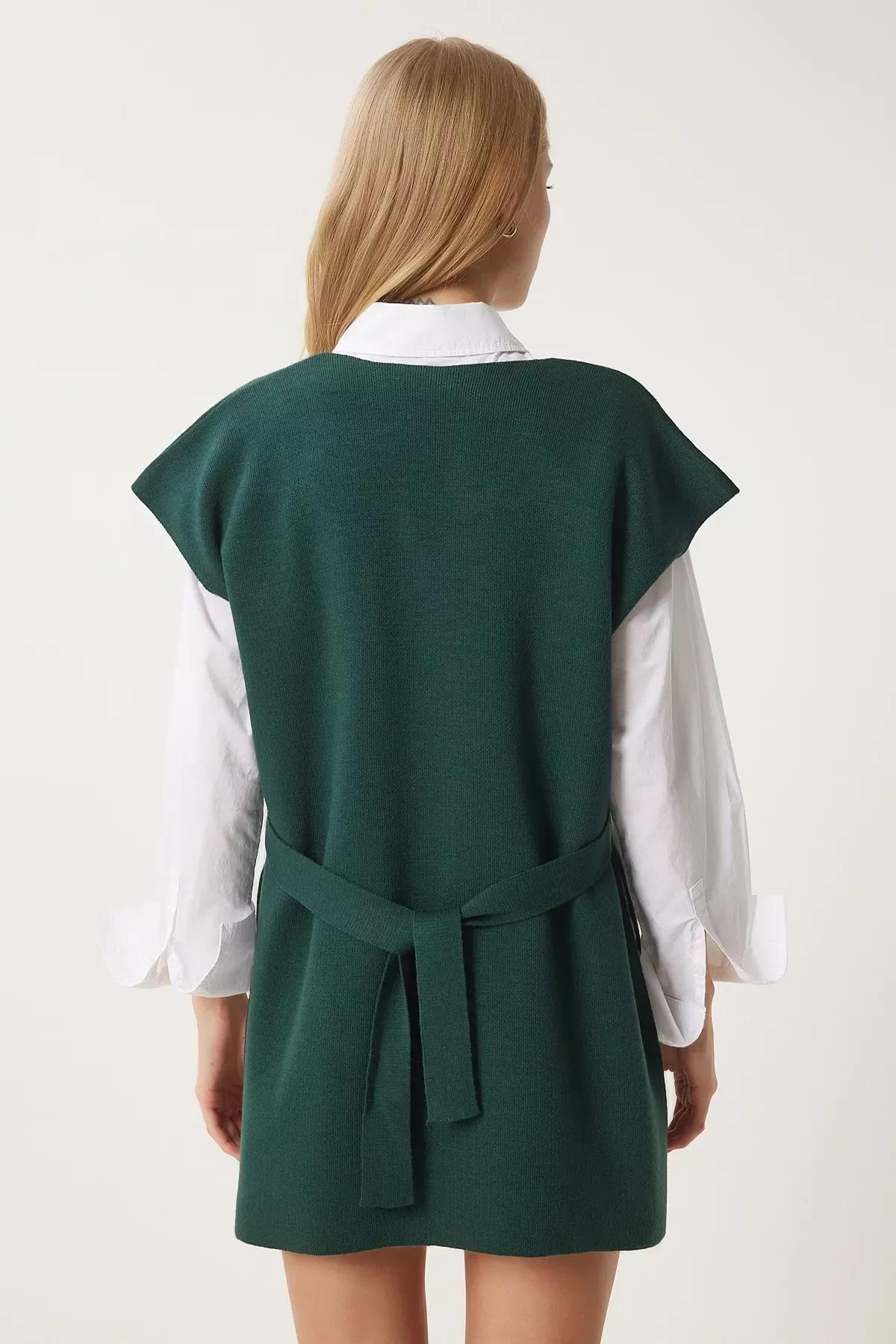 Green V-Neck Knit Sweater, Emerald, large image number 5