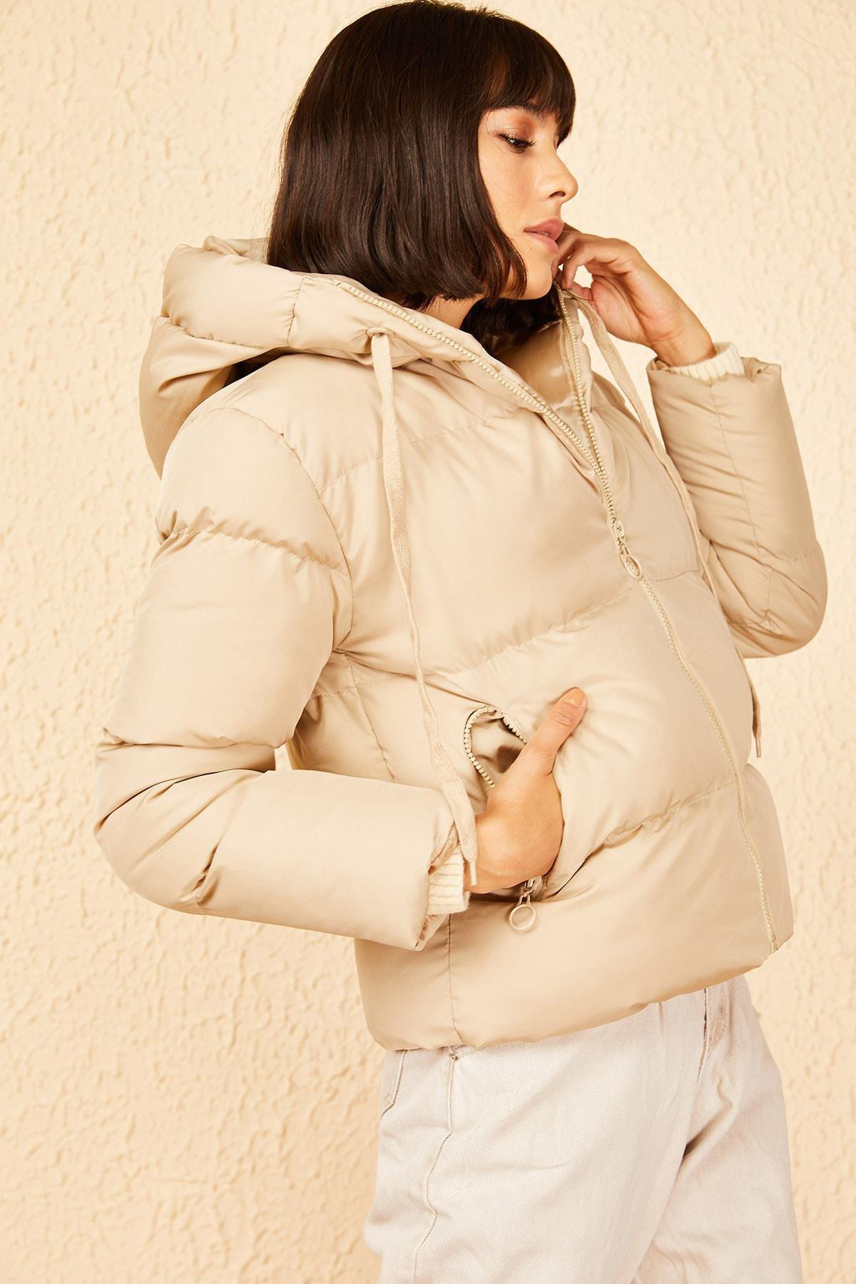Brown Hooded Down Jacket, , large image number 2