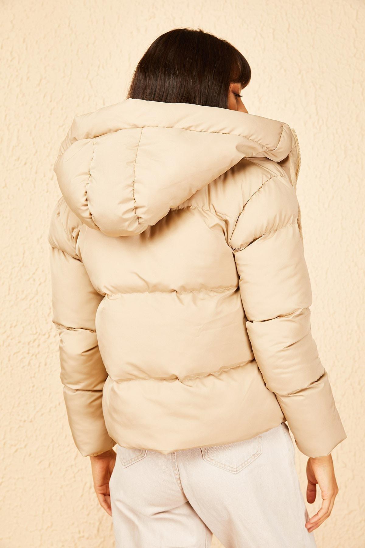 Brown Hooded Down Jacket, , large image number 6