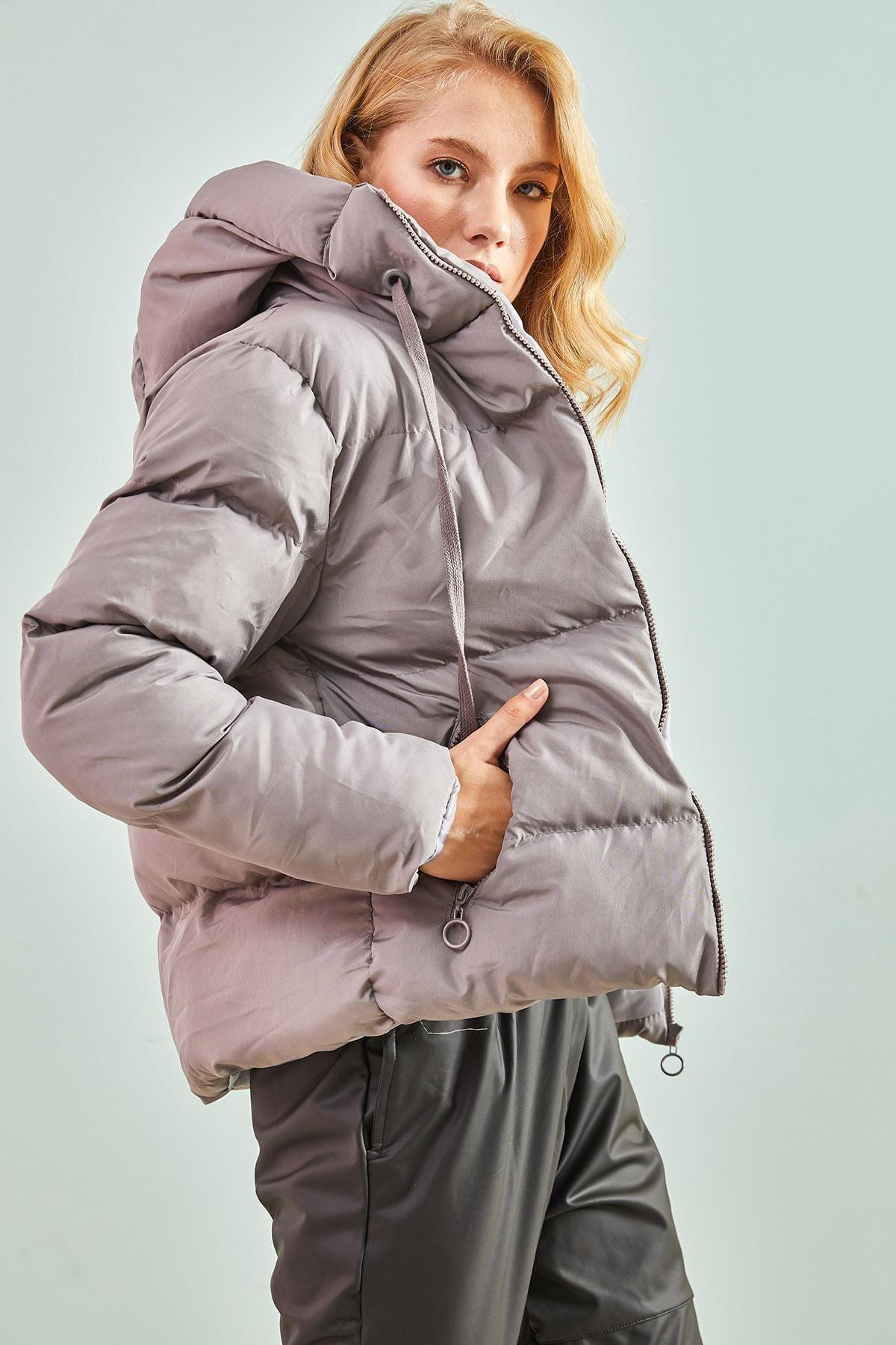 Grey Hooded Down Jacket, , large image number 0