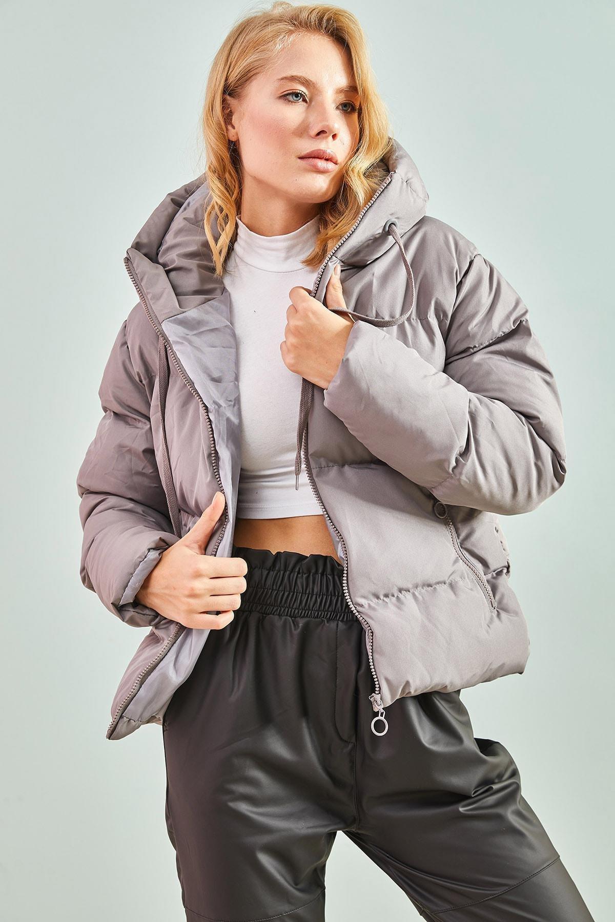 Grey Hooded Down Jacket, , large image number 1