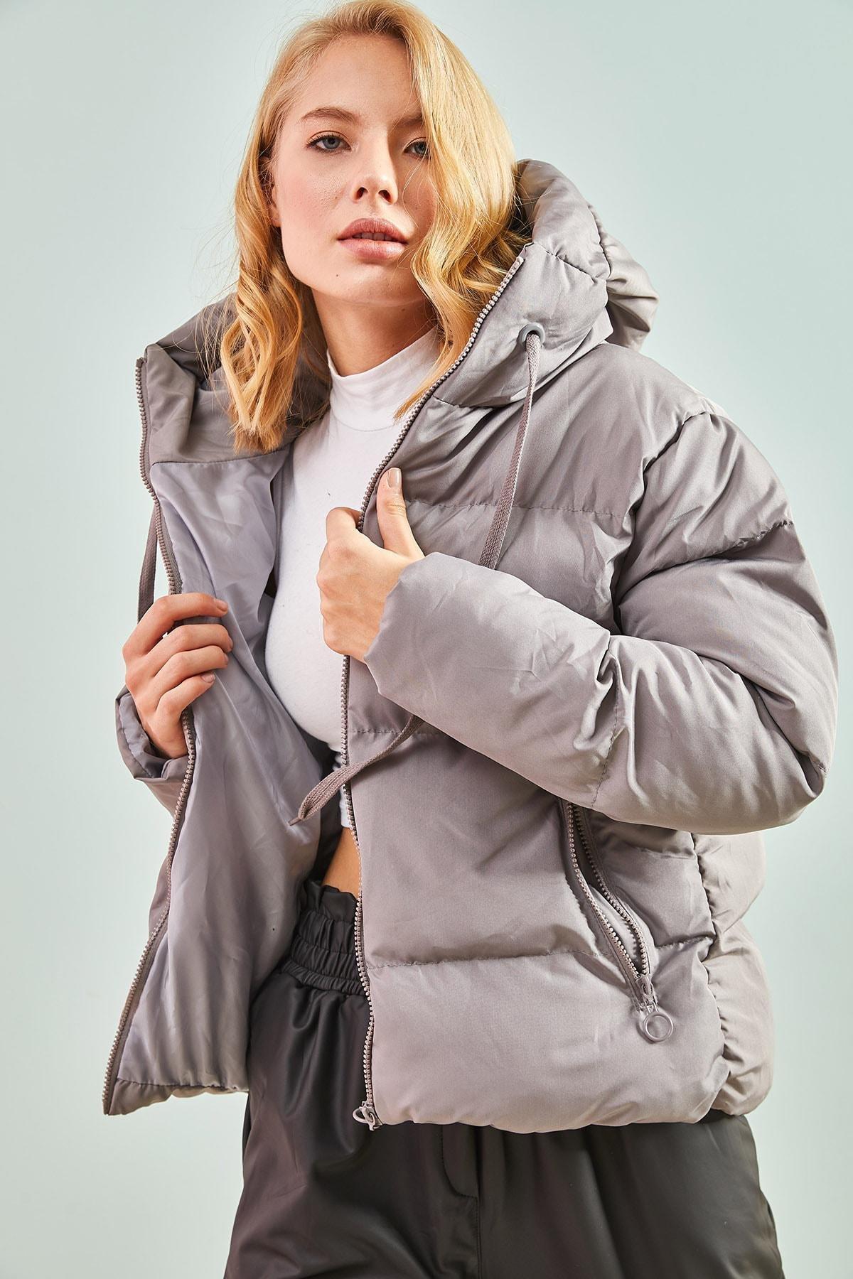 Grey Hooded Down Jacket, , large image number 4