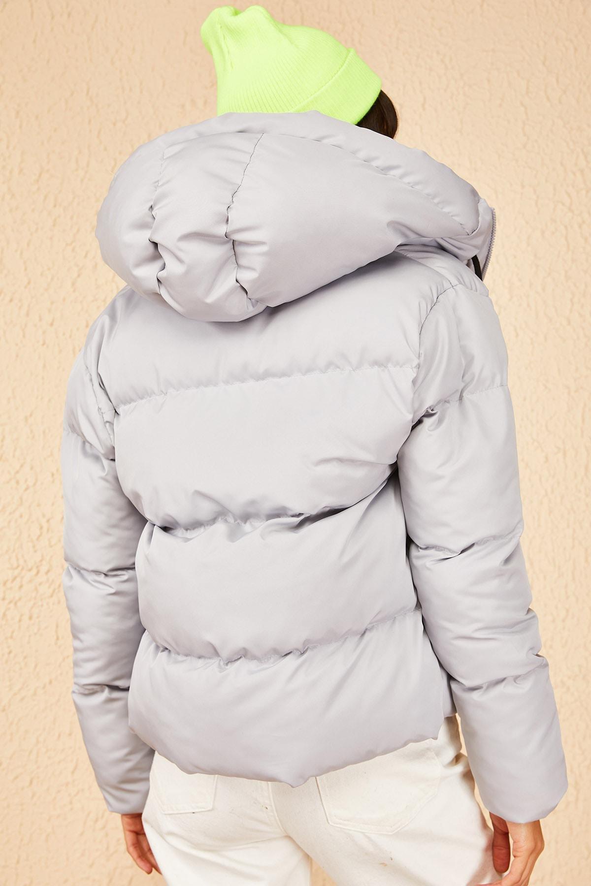Grey Hooded Down Jacket, , large image number 4