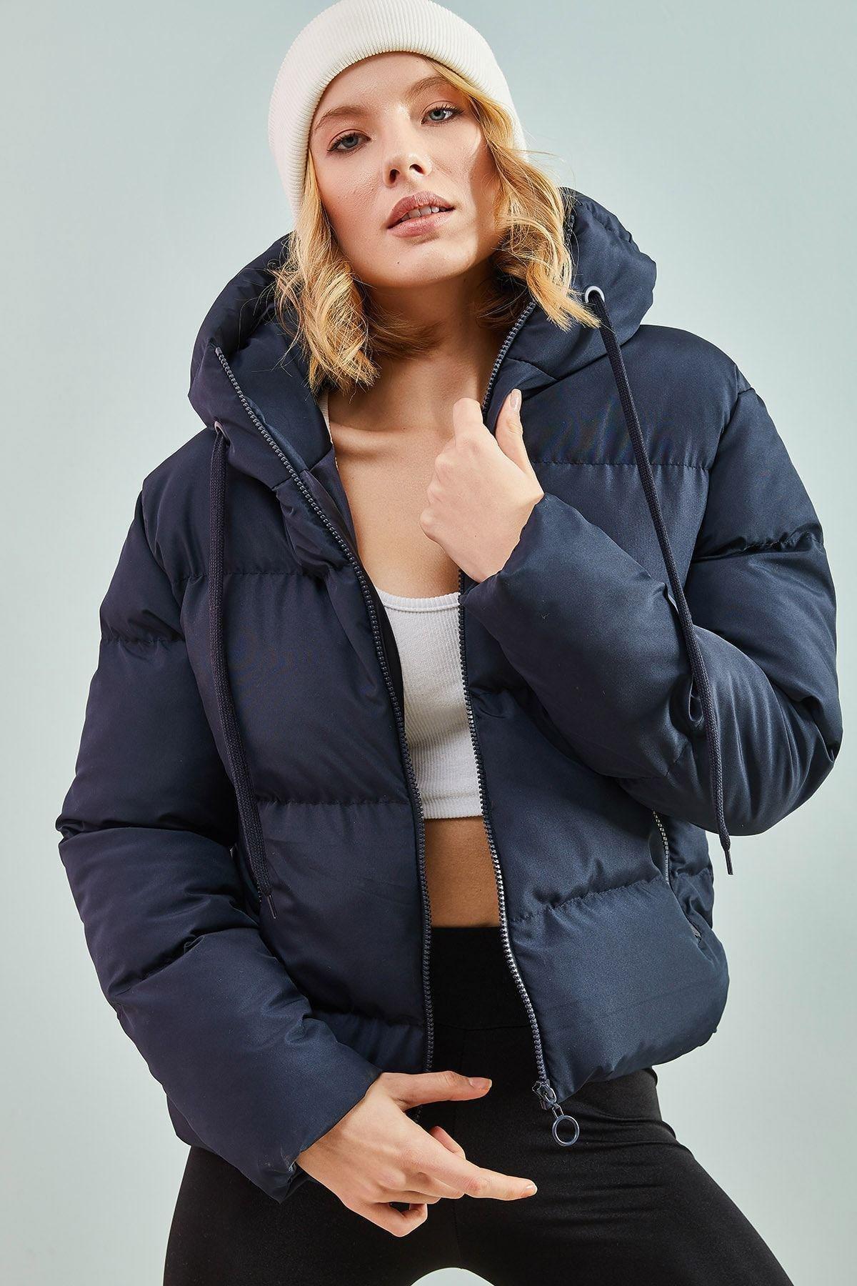Navy Hooded Down Jacket, , large image number 1