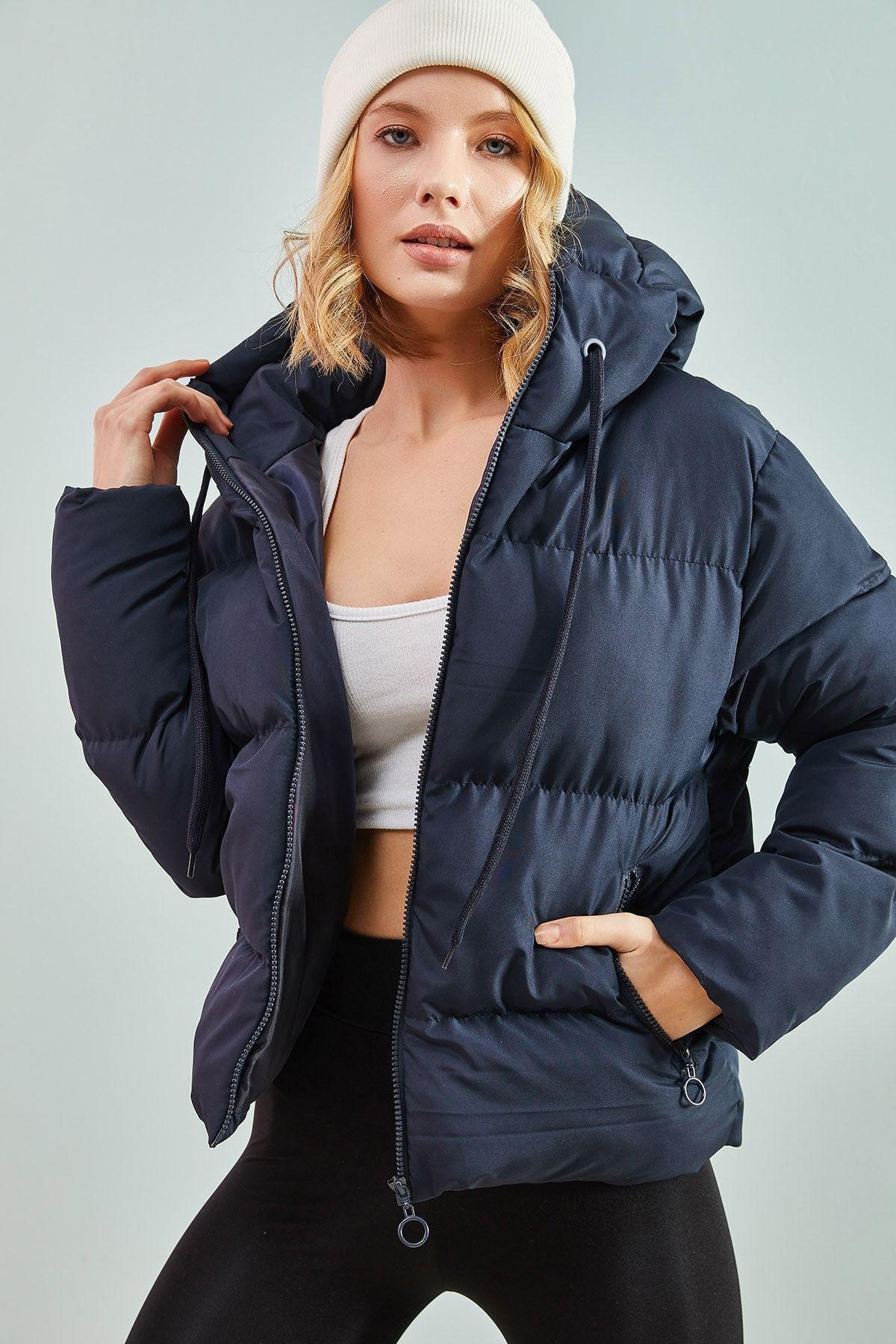 Navy Hooded Down Jacket, , large image number 2